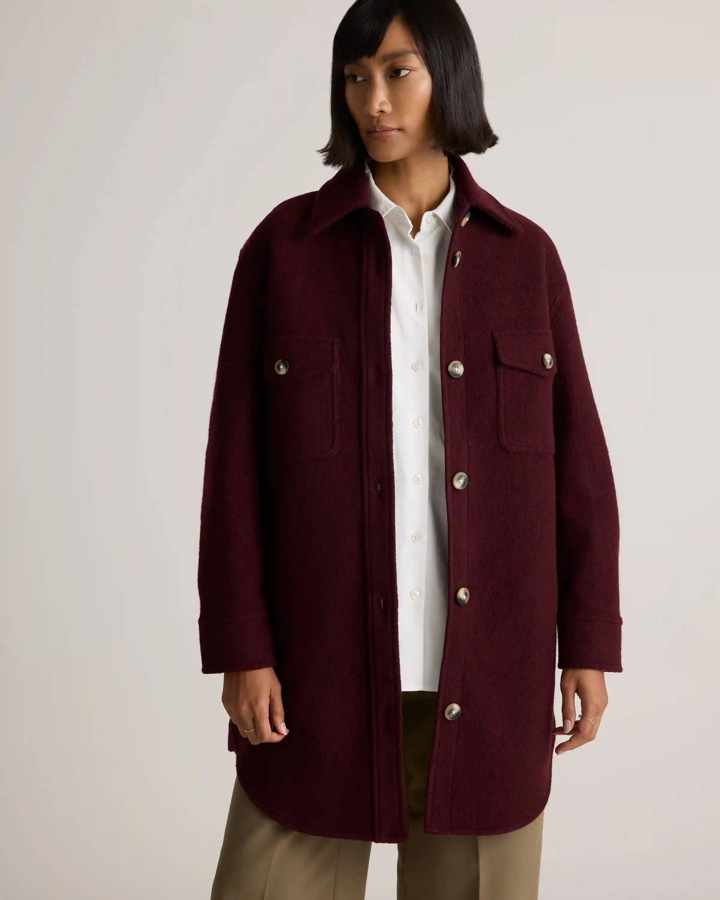 100% Merino Wool Long Shirt Jacket