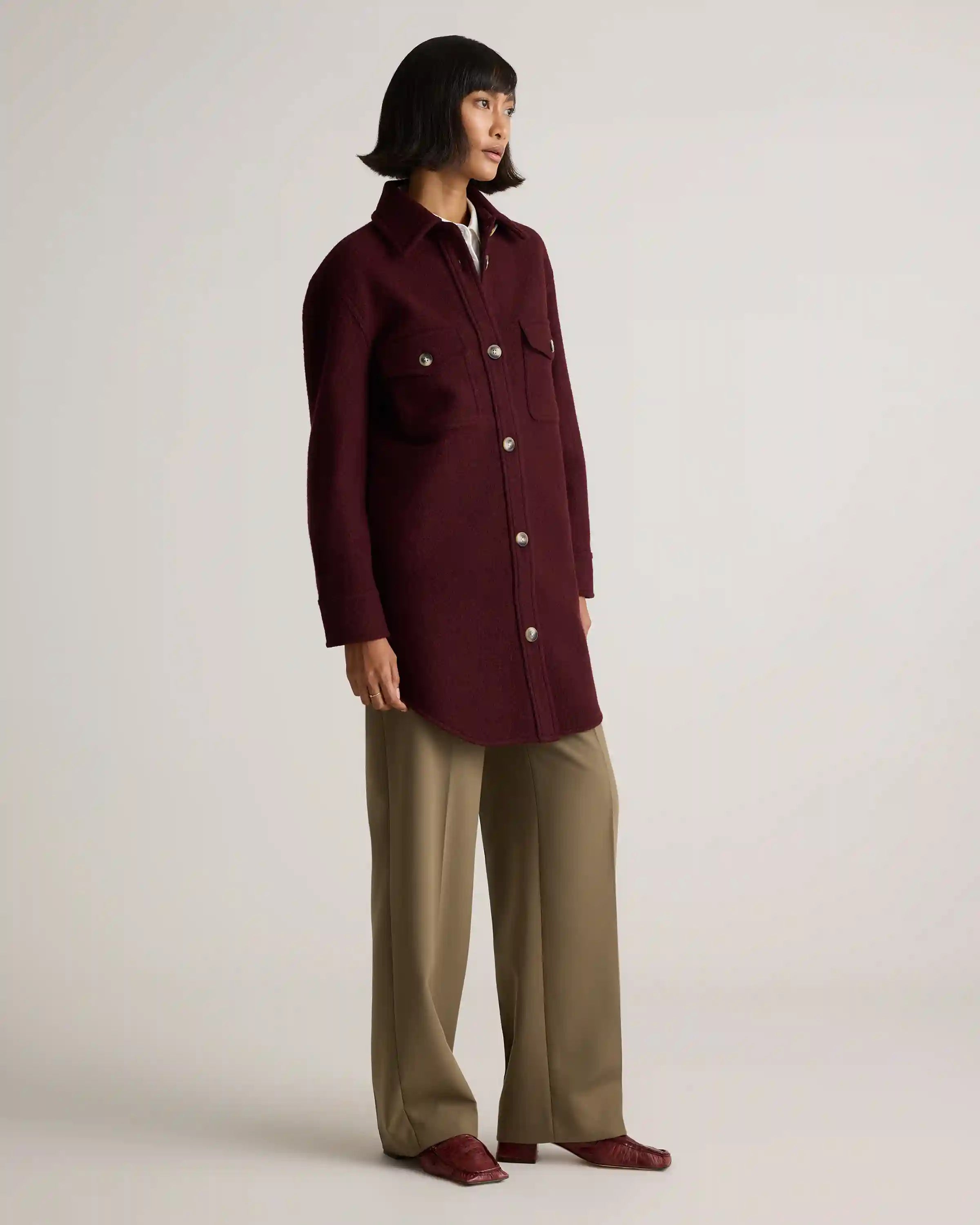 100% Merino Wool Long Shirt Jacket