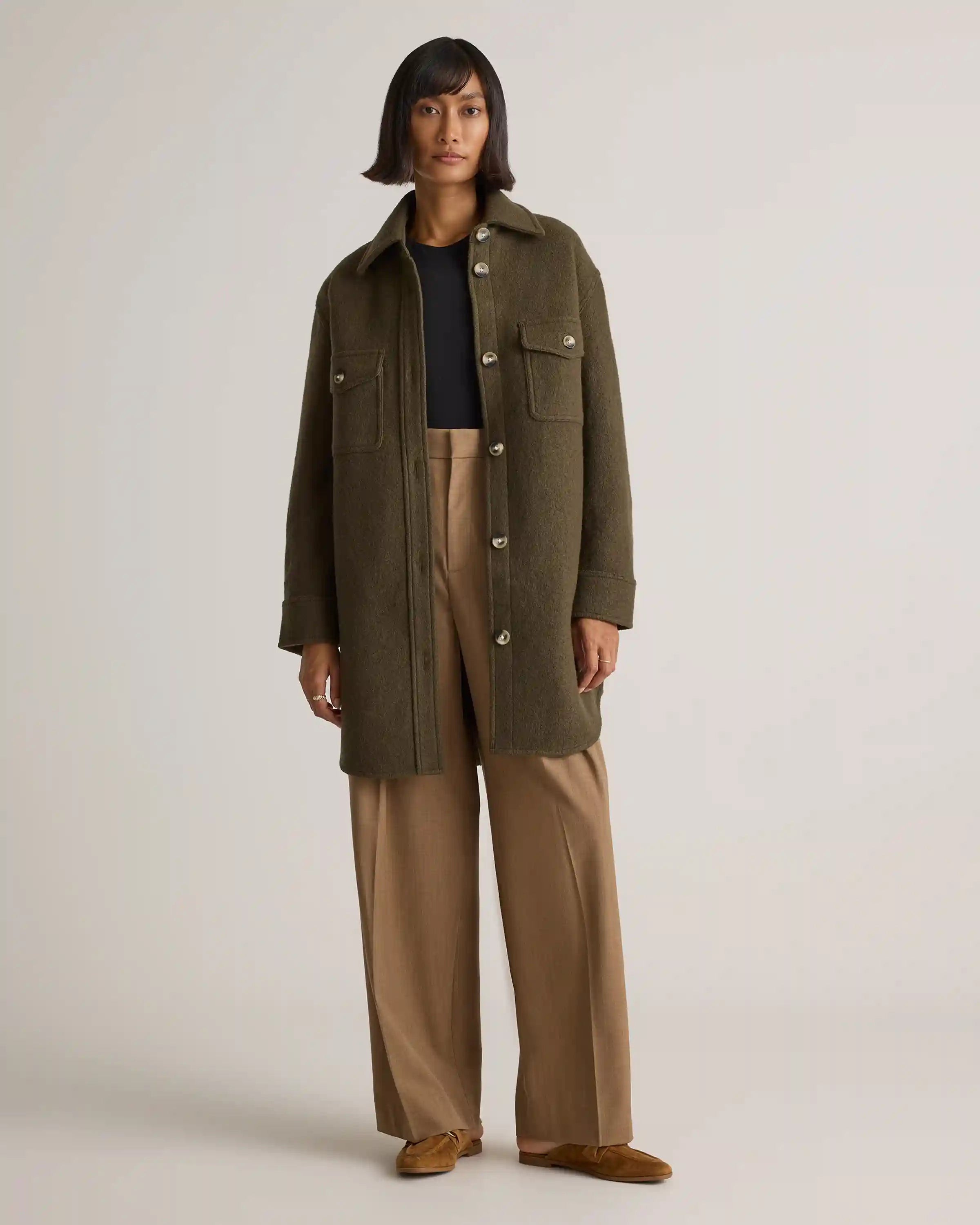 100% Merino Wool Long Shirt Jacket