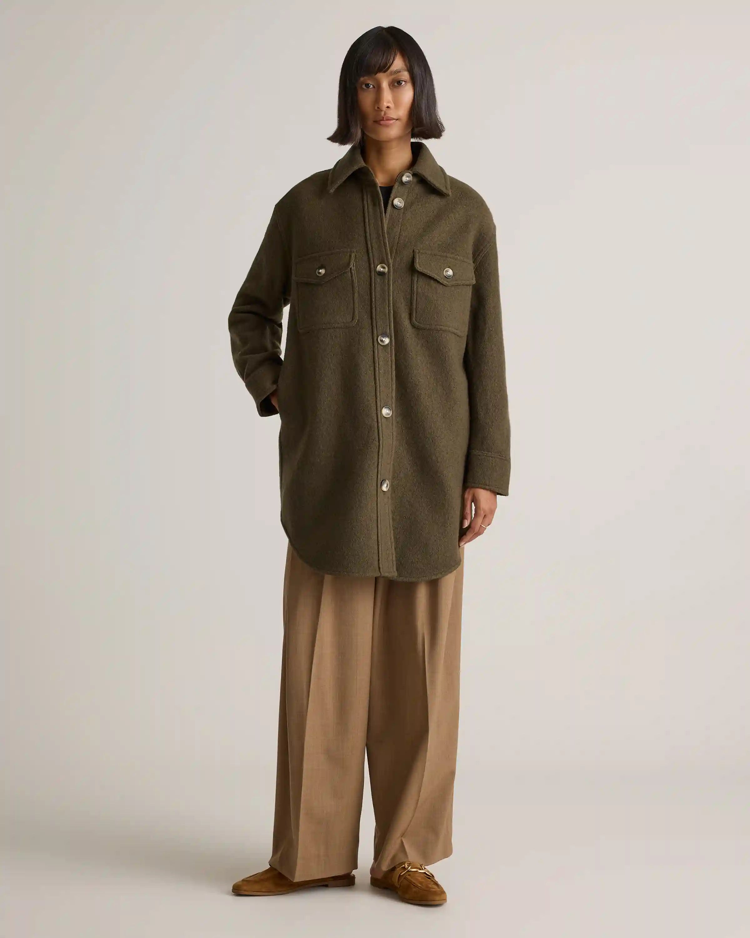100% Merino Wool Long Shirt Jacket