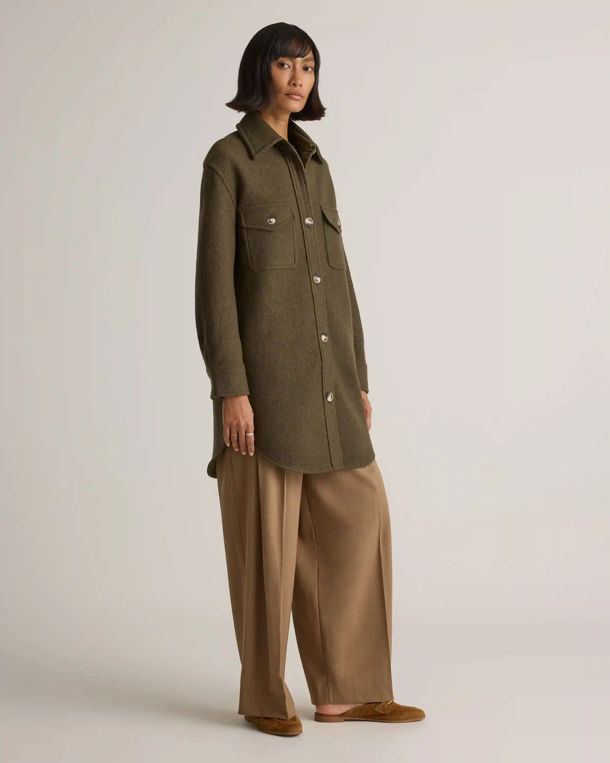 100% Merino Wool Long Shirt Jacket