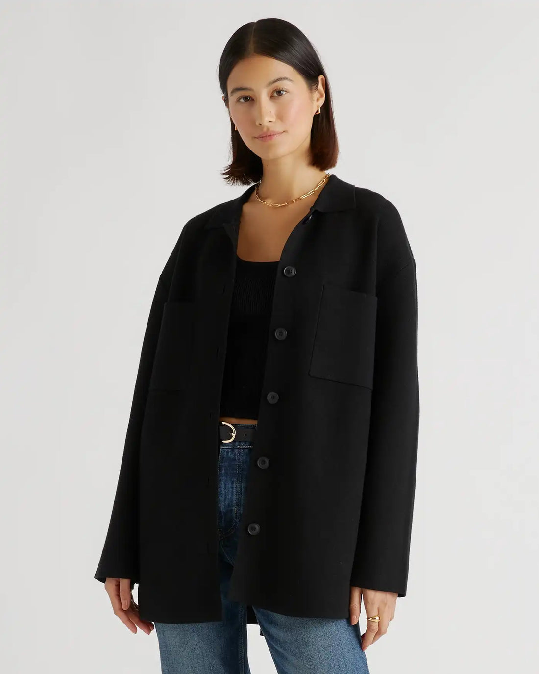 Eco-Knit Milano Stitch Oversized Shirt Jacket
