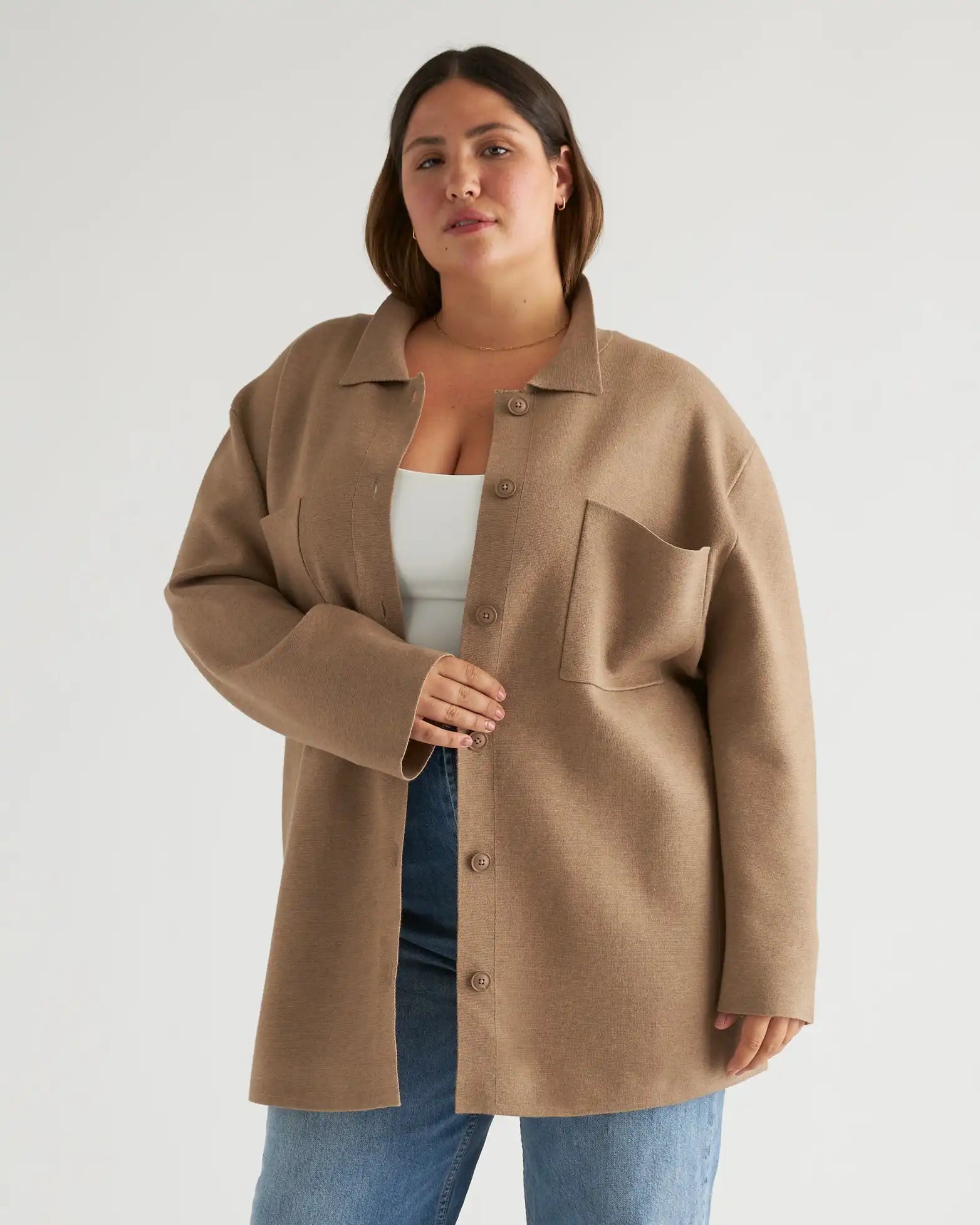 Eco-Knit Milano Stitch Oversized Shirt Jacket