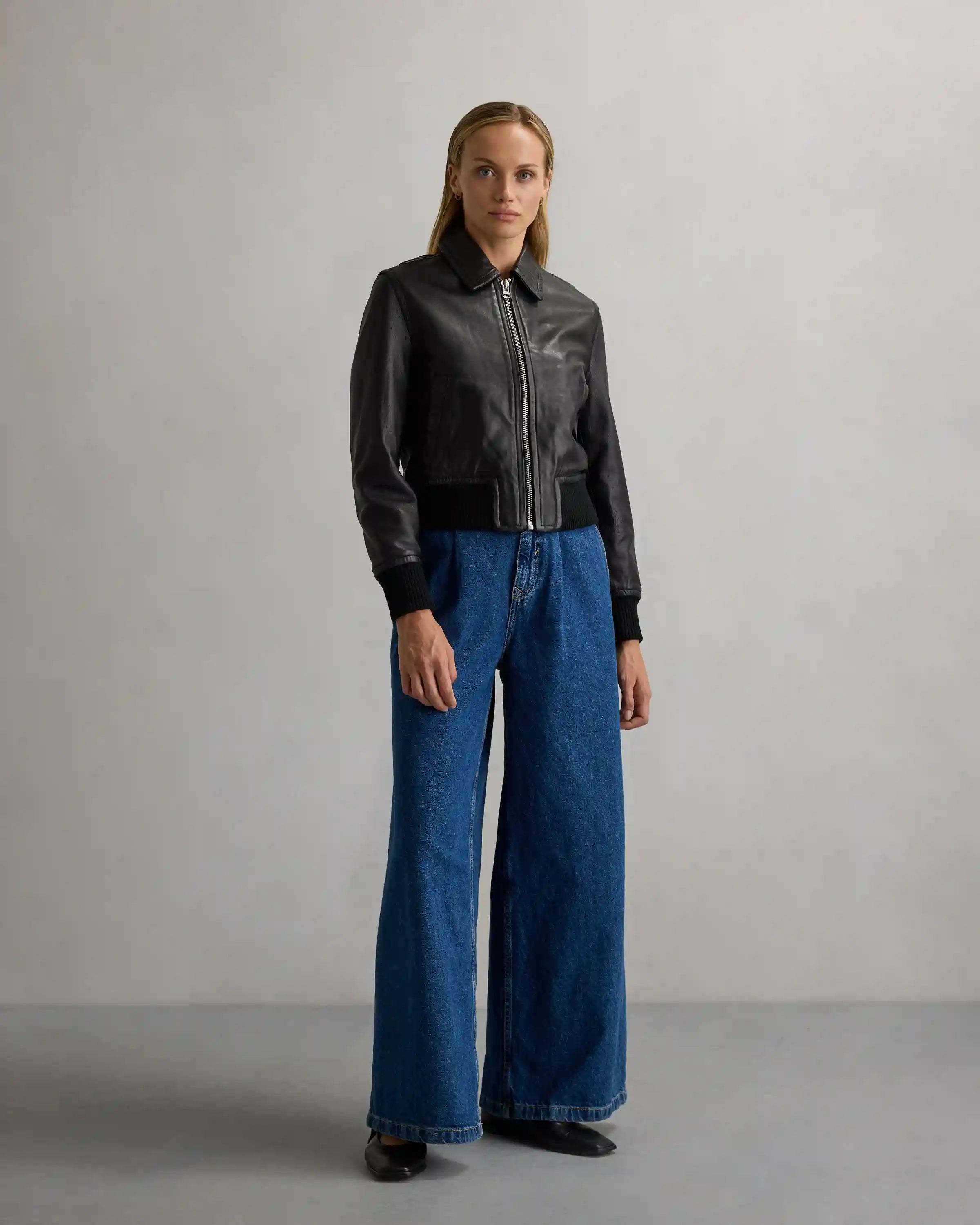 100% Washed Leather Bomber Jacket