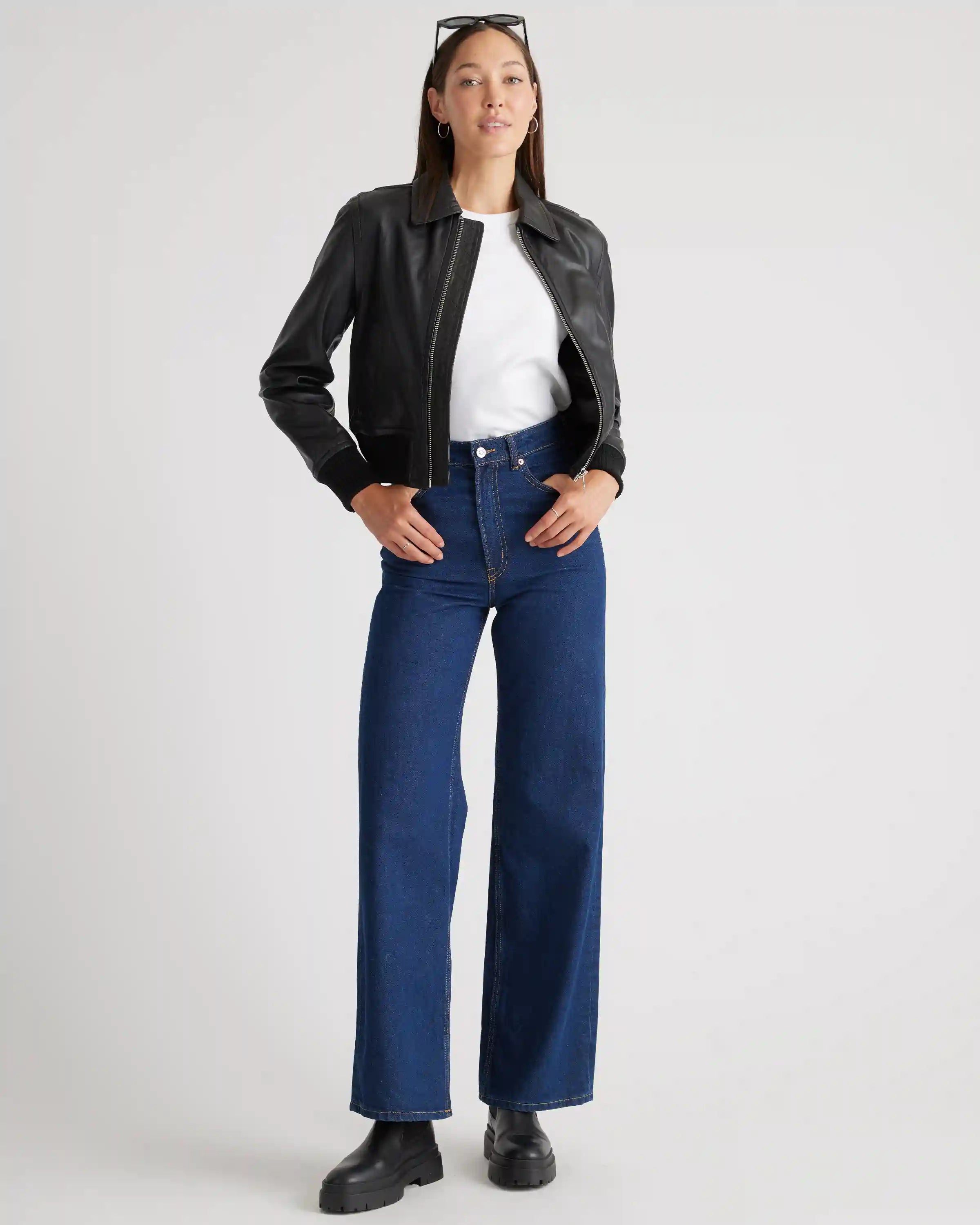 100% Washed Leather Bomber Jacket
