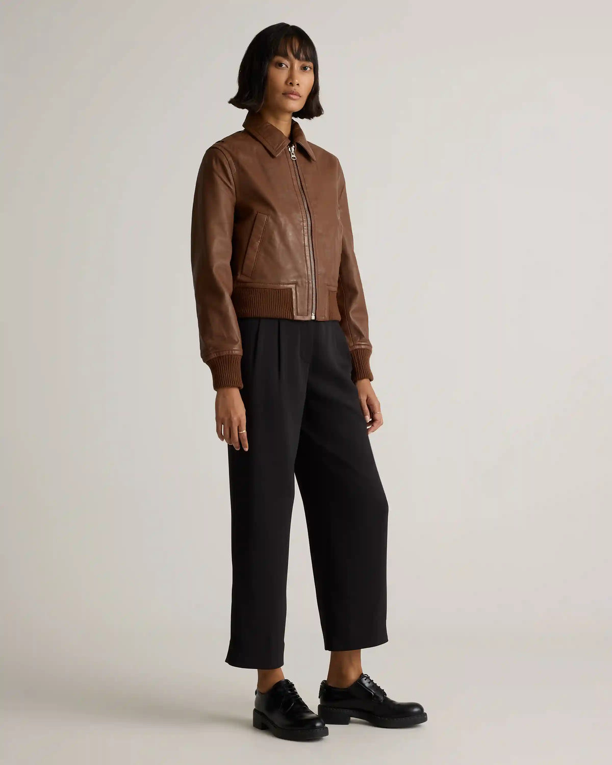 100% Washed Leather Bomber Jacket