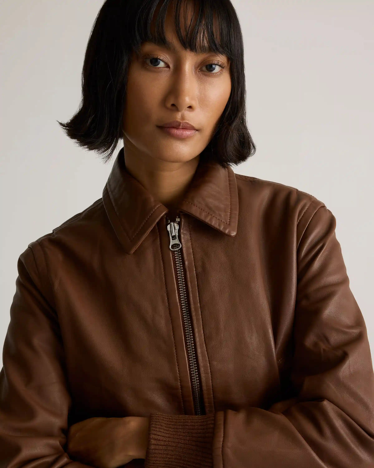 100% Washed Leather Bomber Jacket