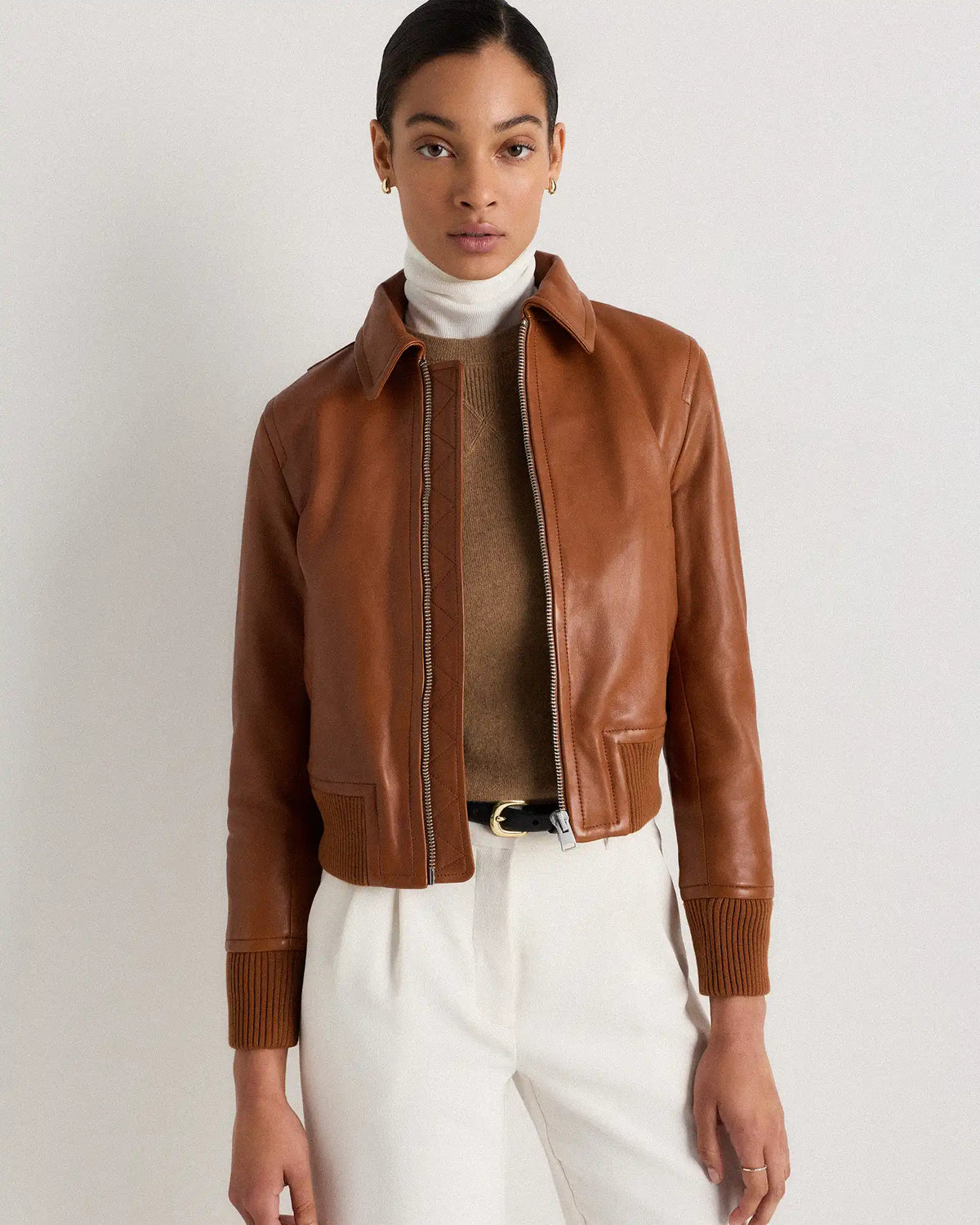 100% Washed Leather Bomber Jacket