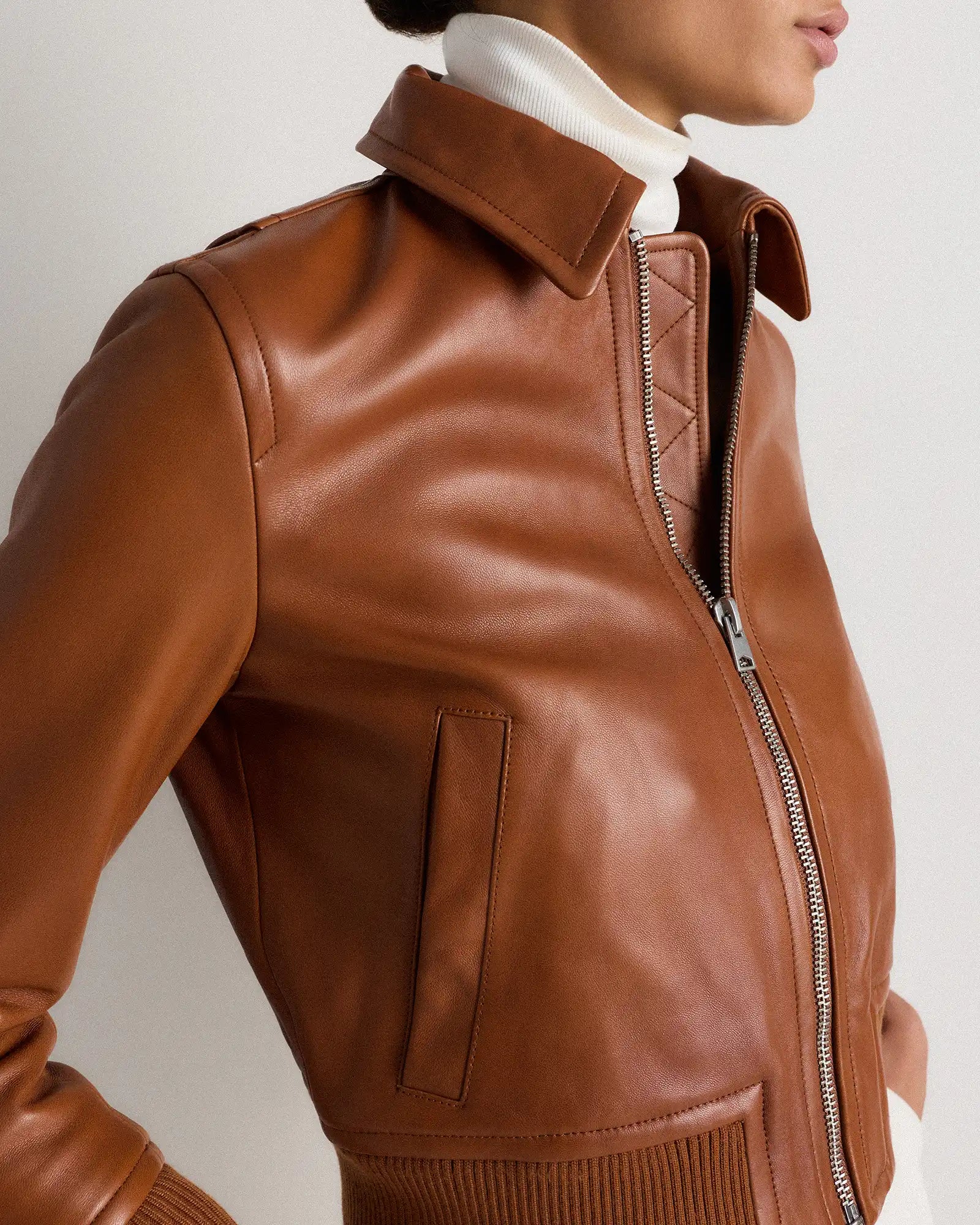 100% Washed Leather Bomber Jacket