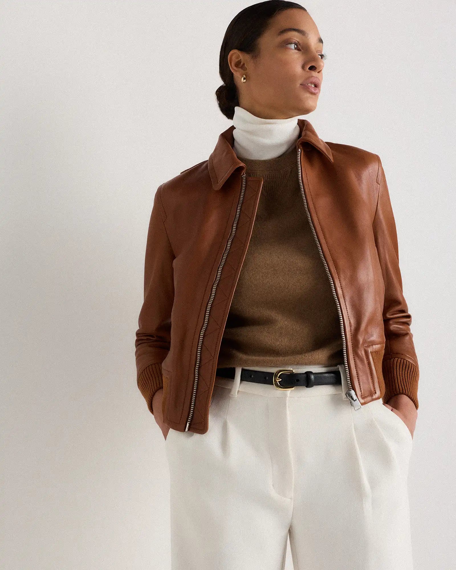 100% Washed Leather Bomber Jacket