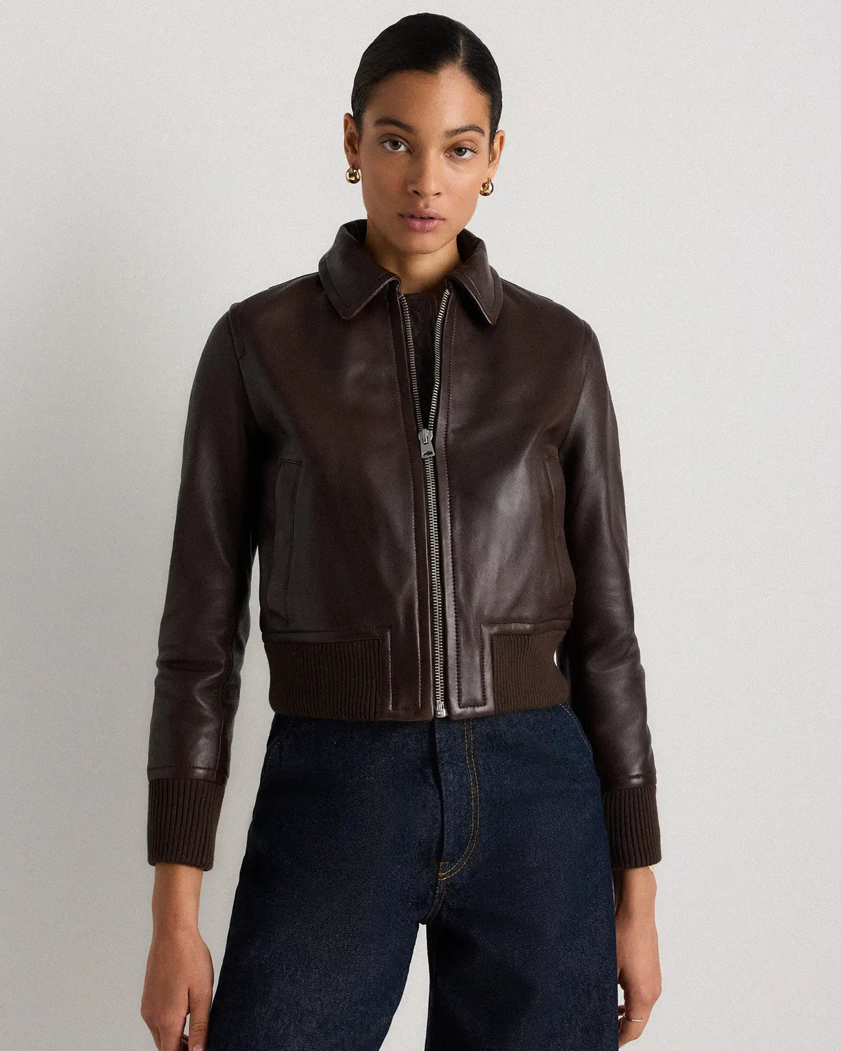 100% Washed Leather Bomber Jacket