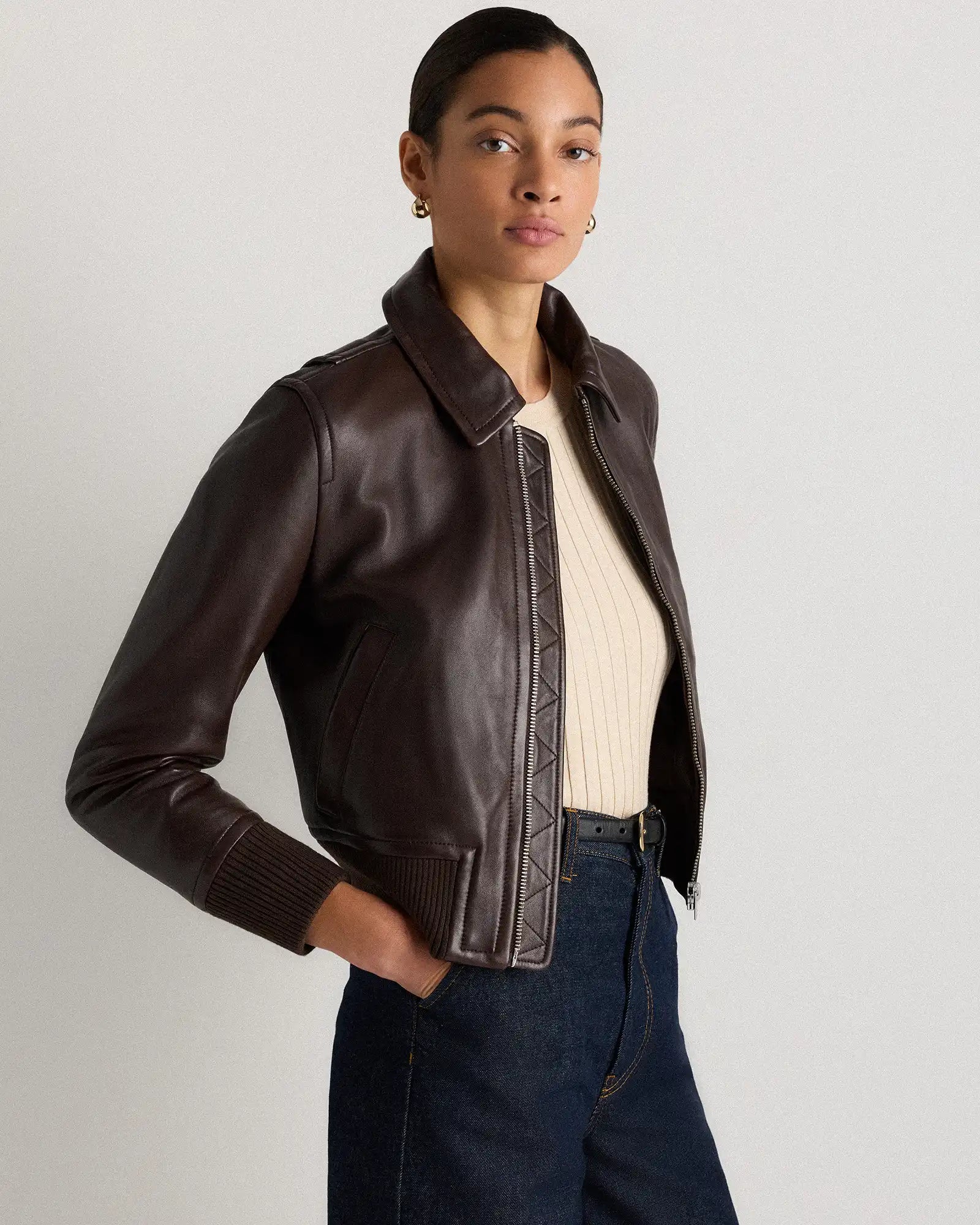 100% Washed Leather Bomber Jacket