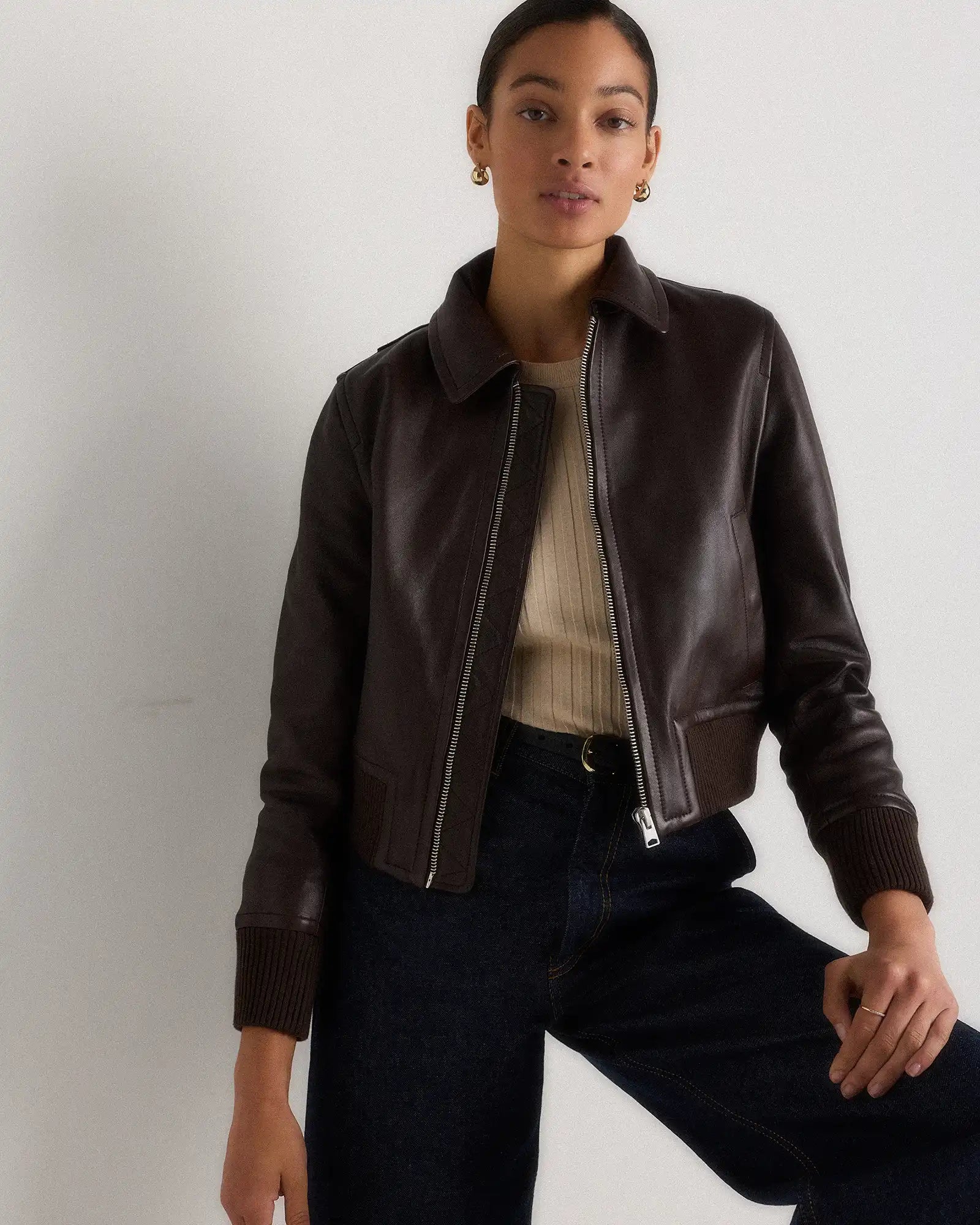 100% Washed Leather Bomber Jacket