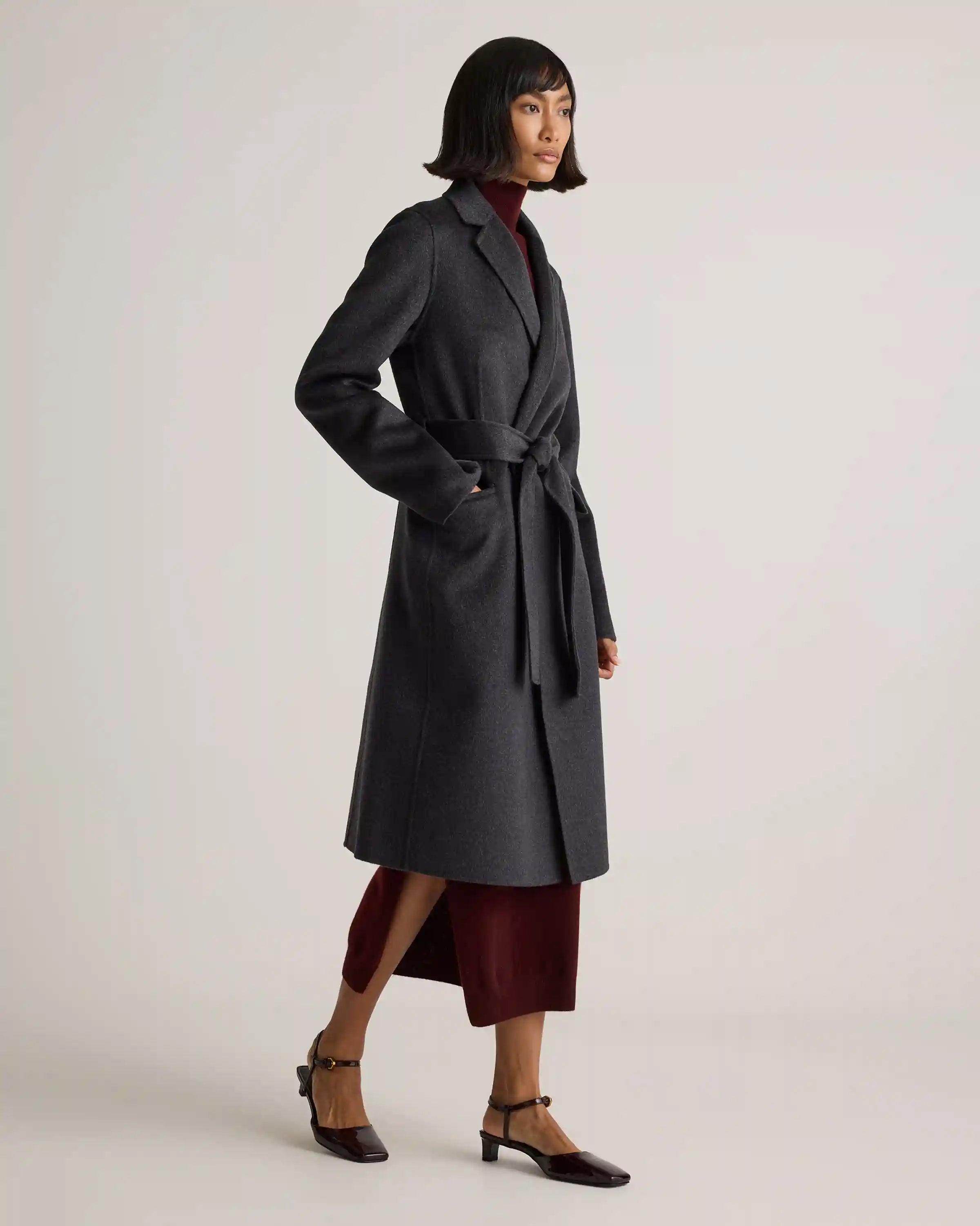 100% Mongolian Cashmere Double-Faced Wrap Coat
