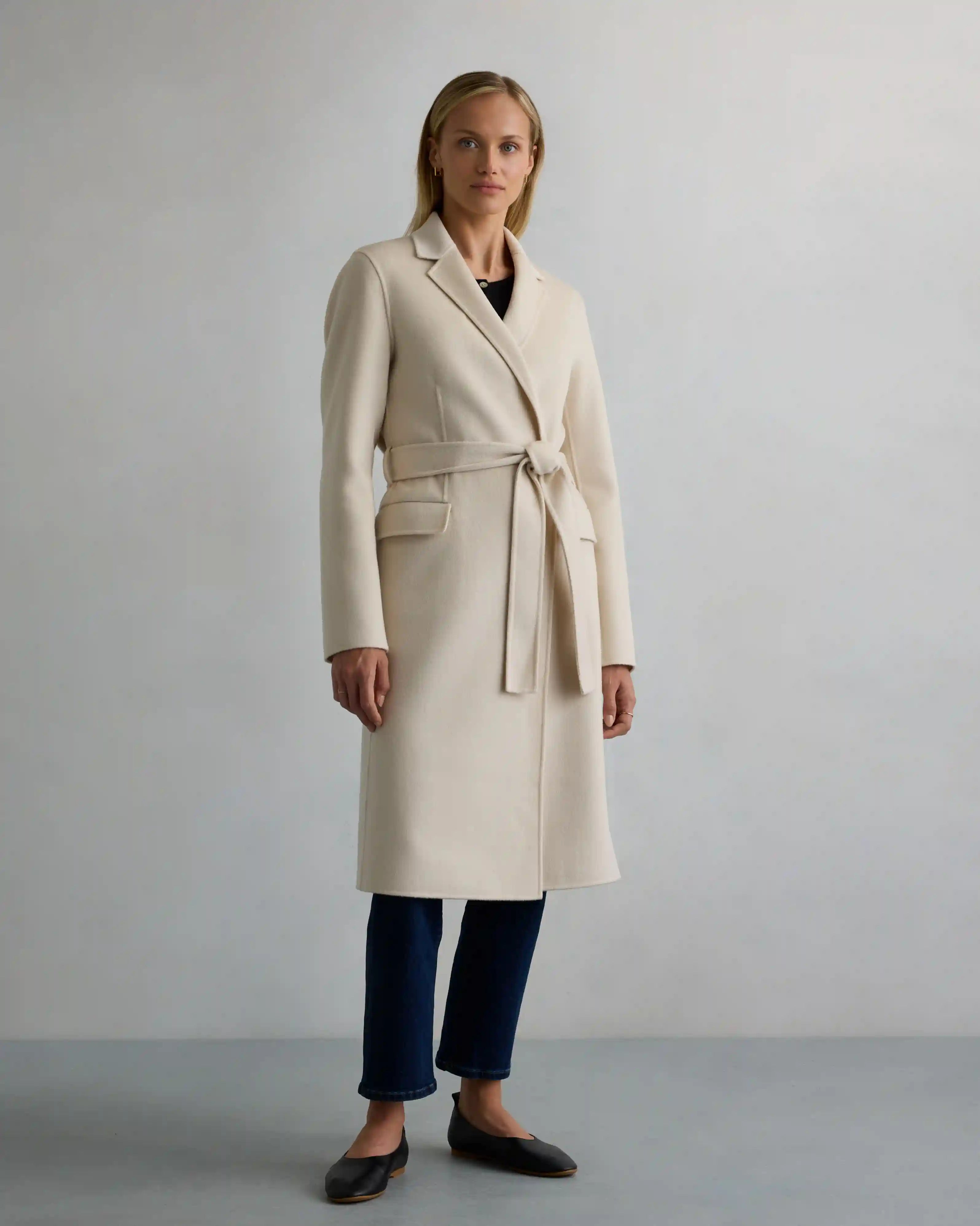100% Mongolian Cashmere Double-Faced Wrap Coat