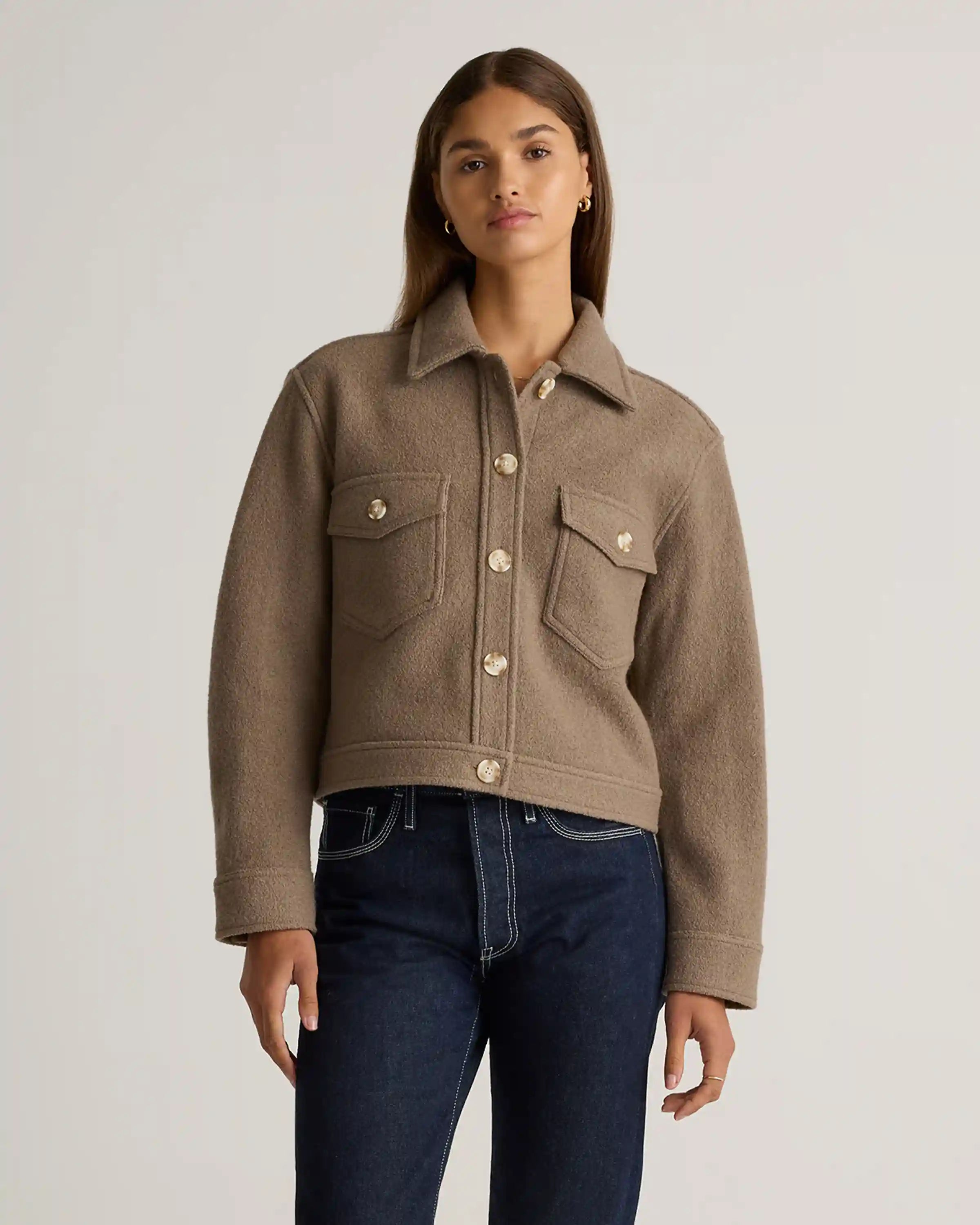100% Merino Wool Cropped Shirt Jacket