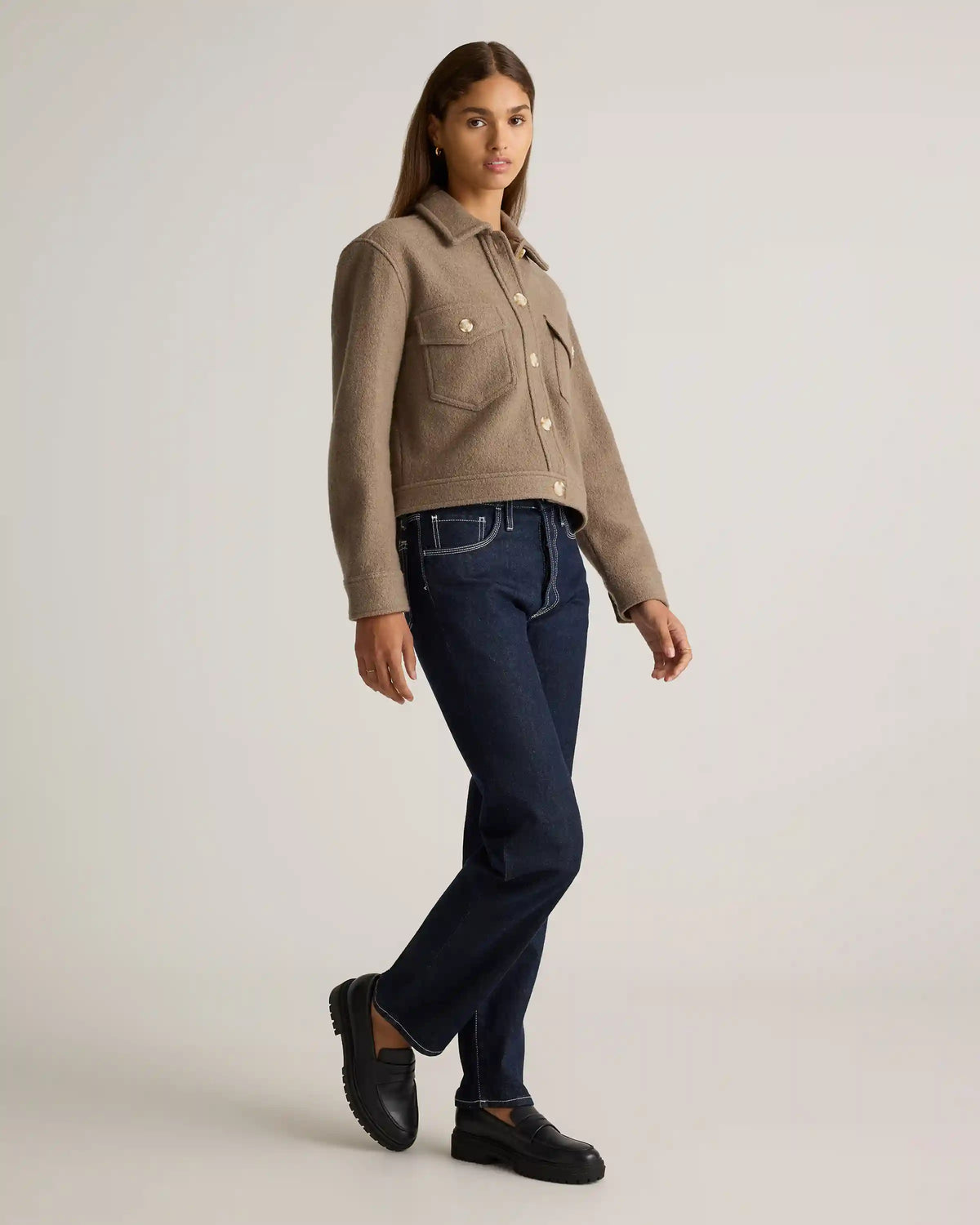 100% Merino Wool Cropped Shirt Jacket