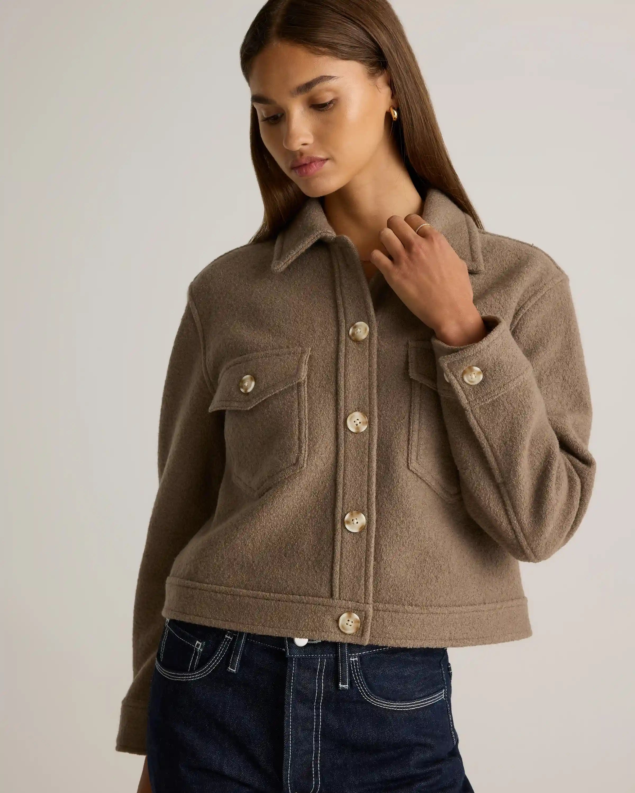100% Merino Wool Cropped Shirt Jacket