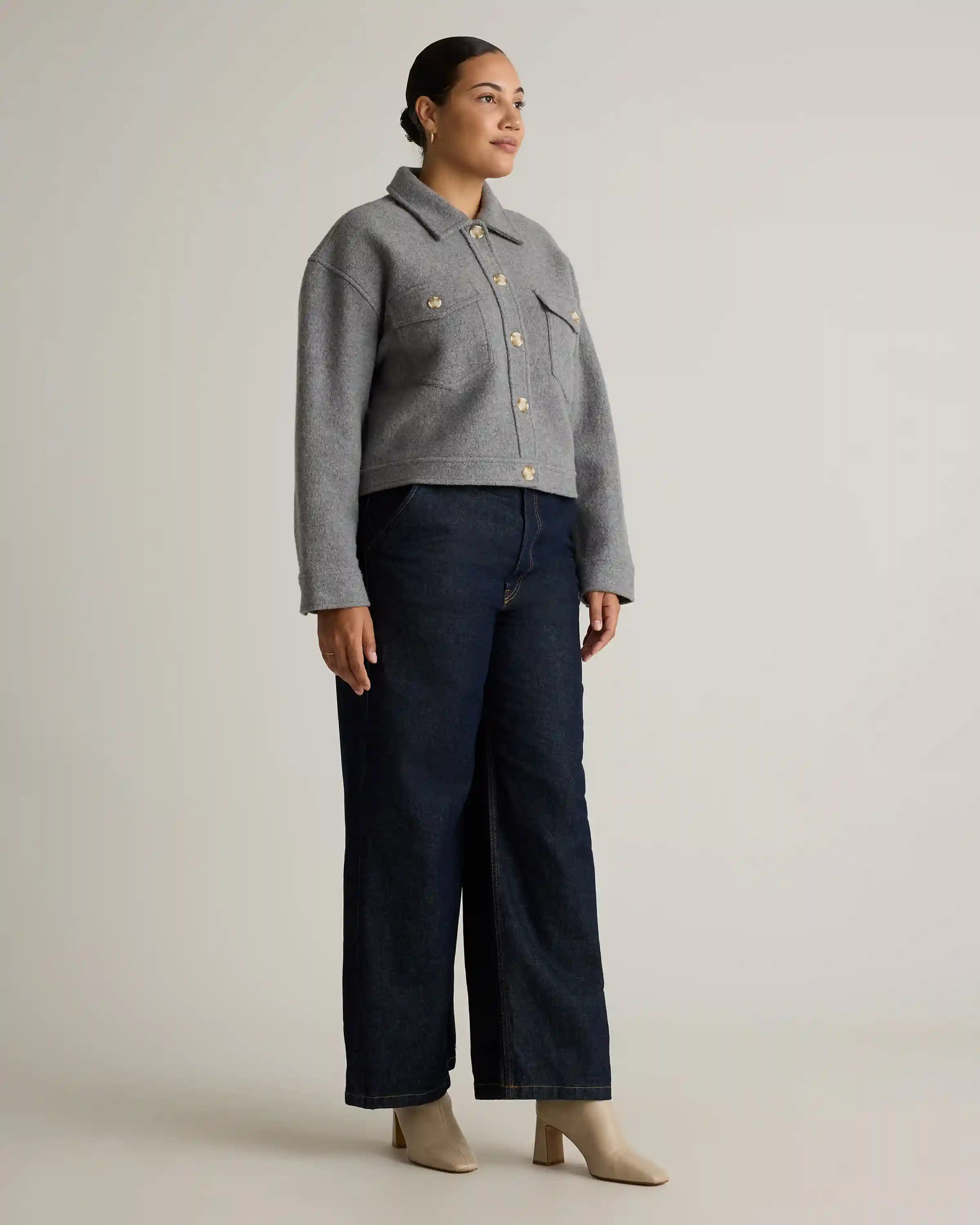 100% Merino Wool Cropped Shirt Jacket