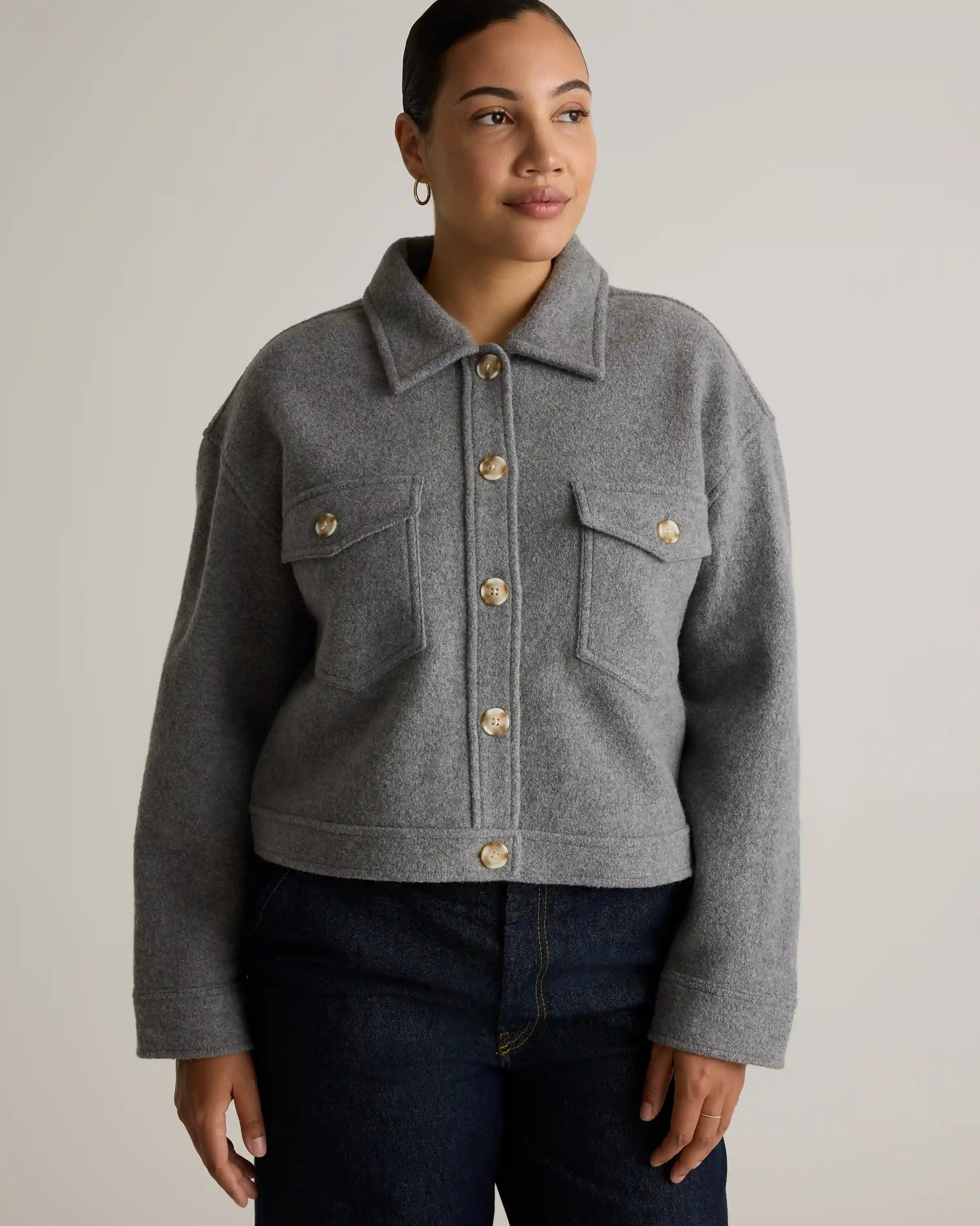 100% Merino Wool Cropped Shirt Jacket