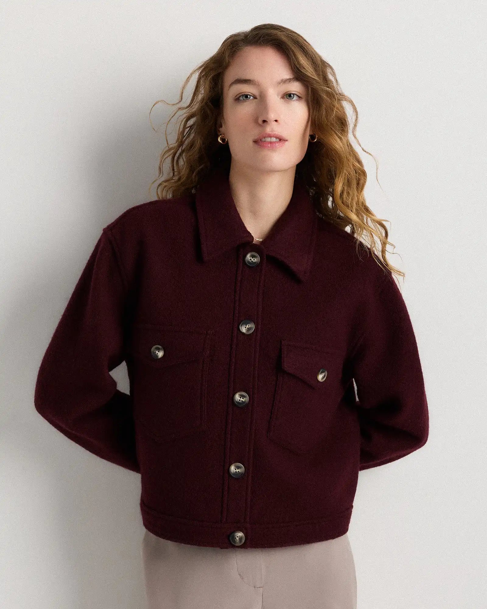 100% Merino Wool Cropped Shirt Jacket