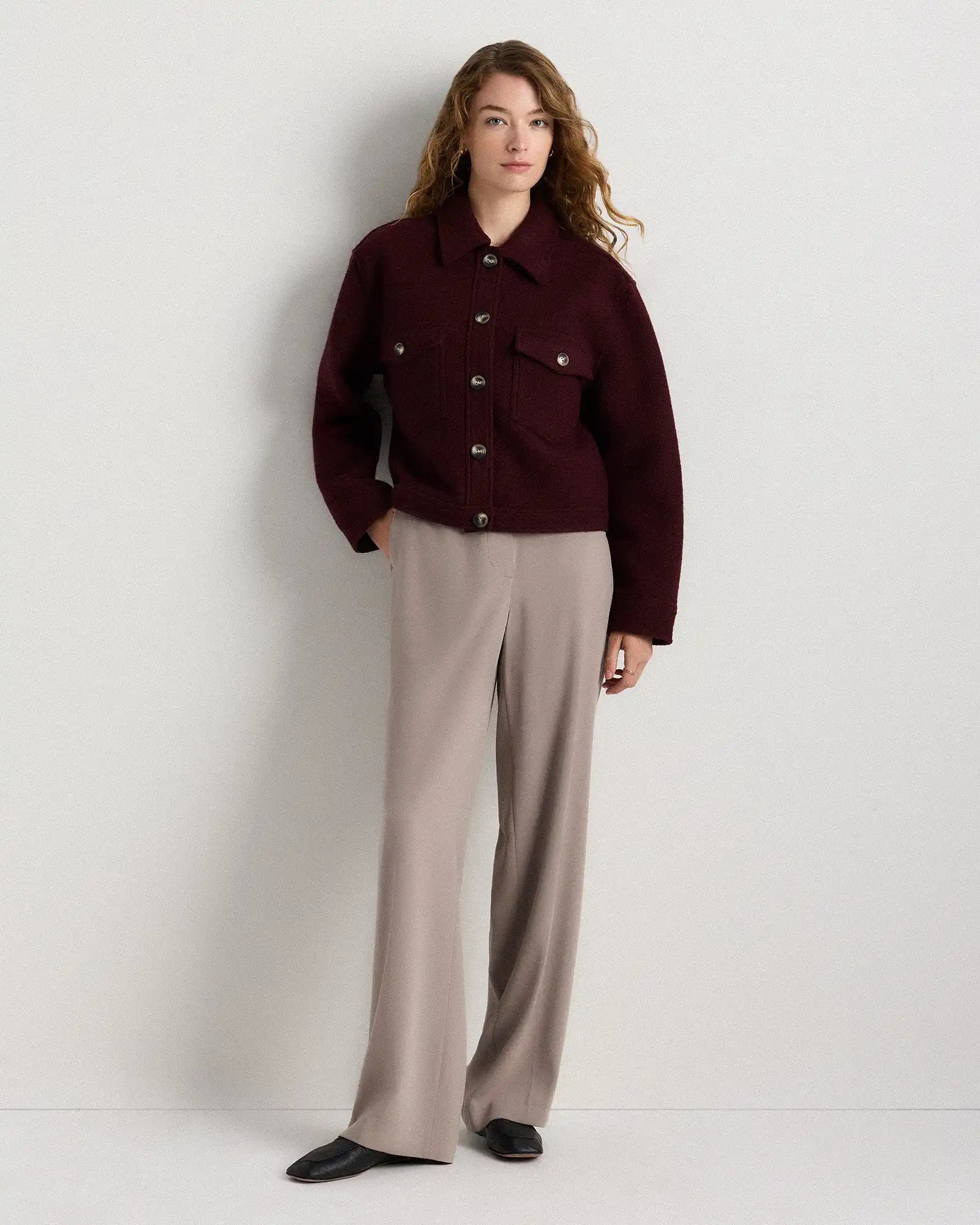 100% Merino Wool Cropped Shirt Jacket