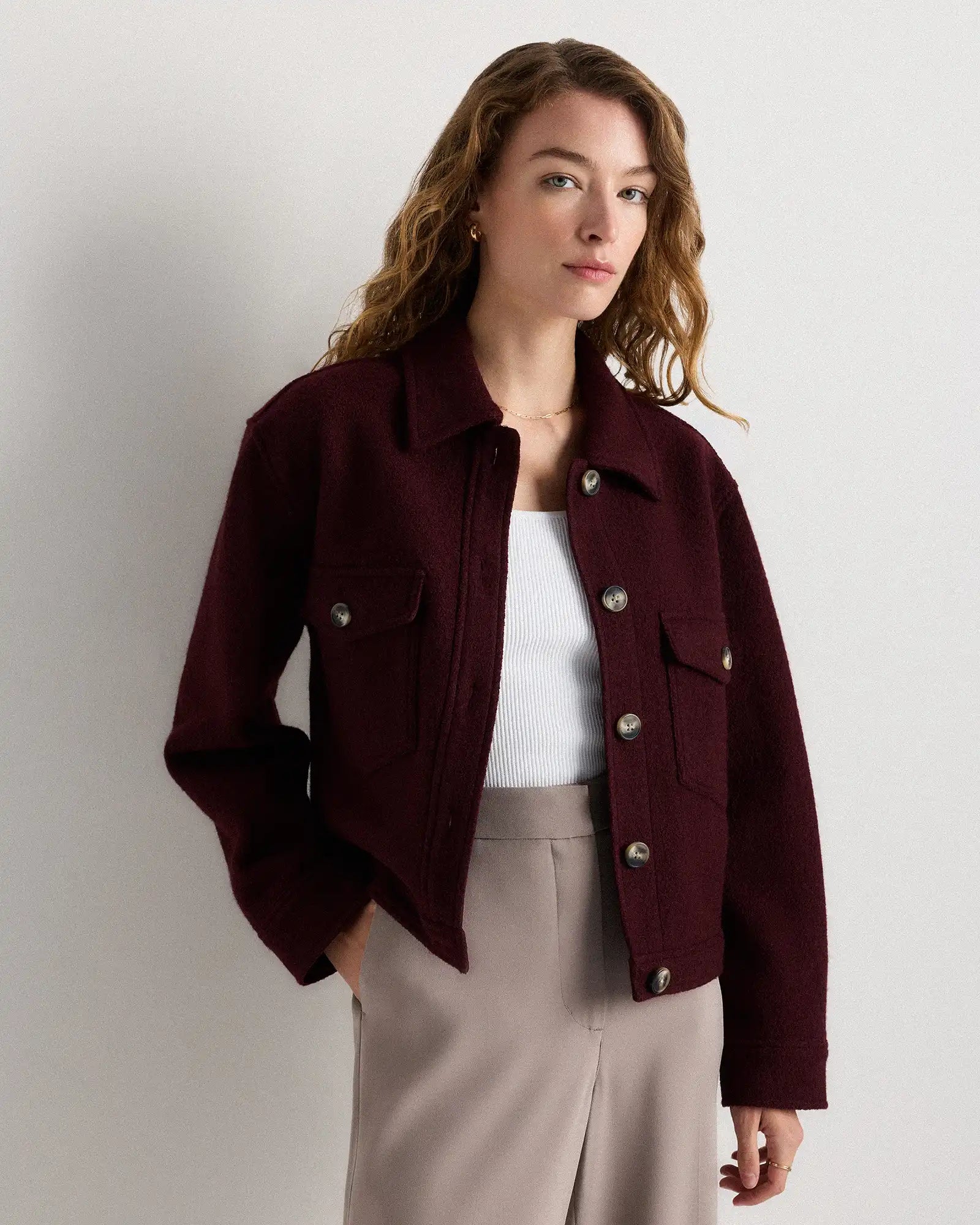 100% Merino Wool Cropped Shirt Jacket