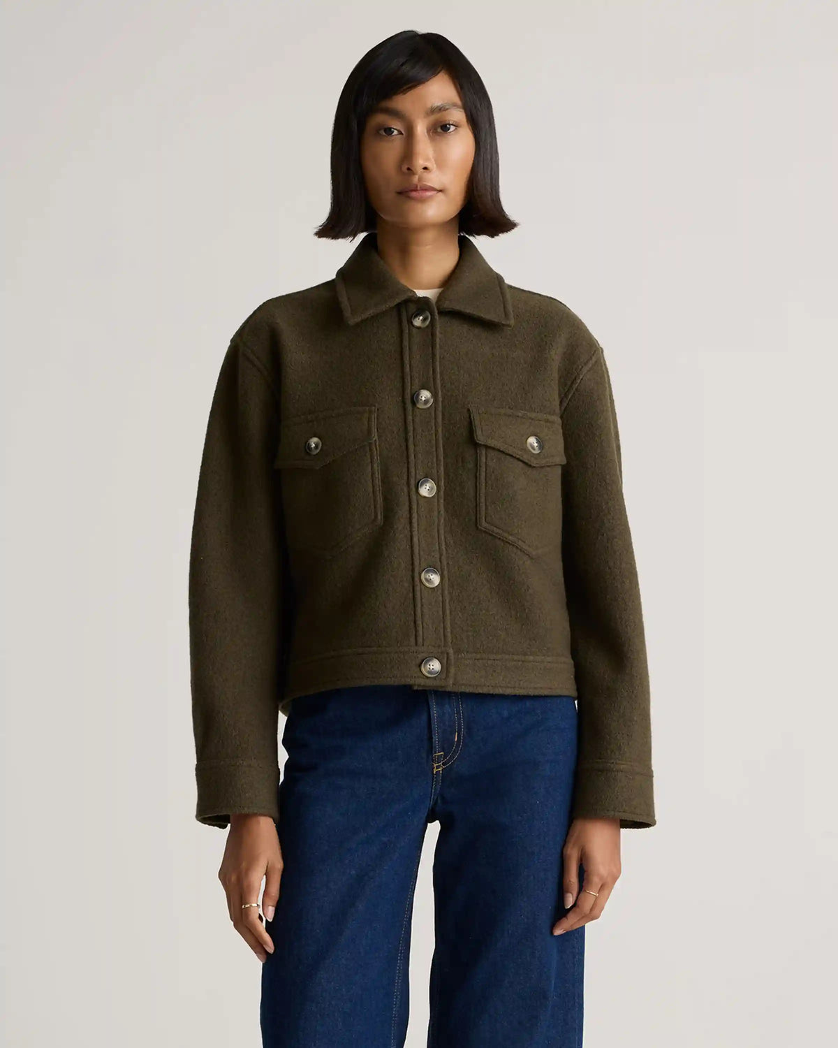 100% Merino Wool Cropped Shirt Jacket