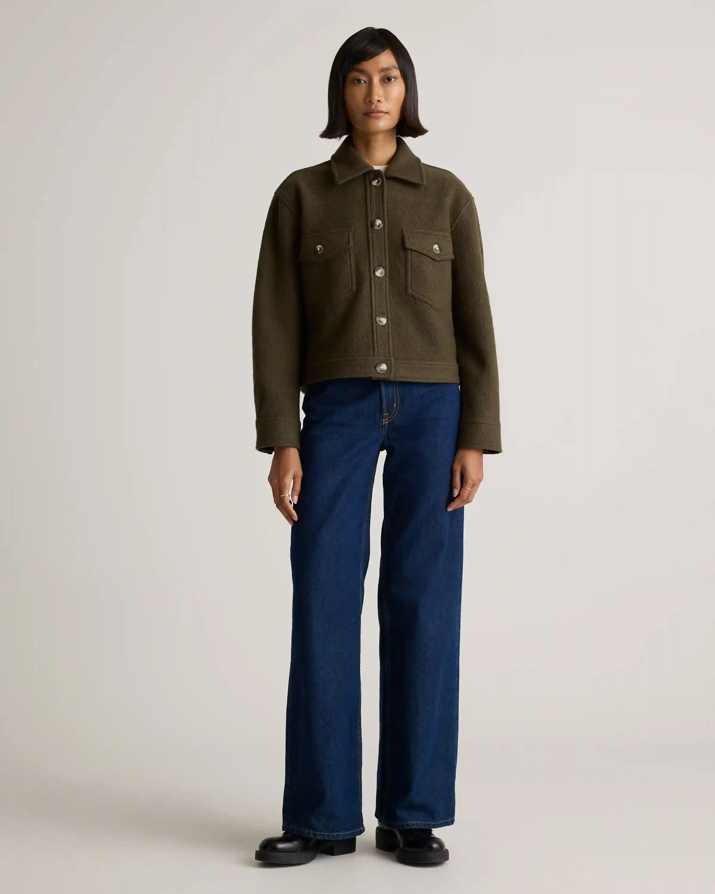 100% Merino Wool Cropped Shirt Jacket