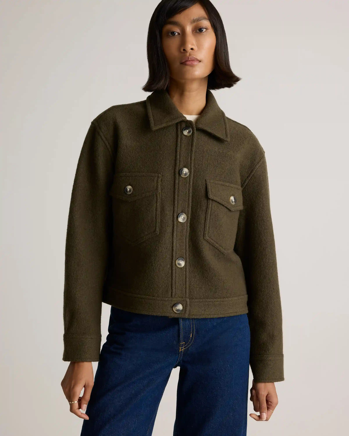 100% Merino Wool Cropped Shirt Jacket