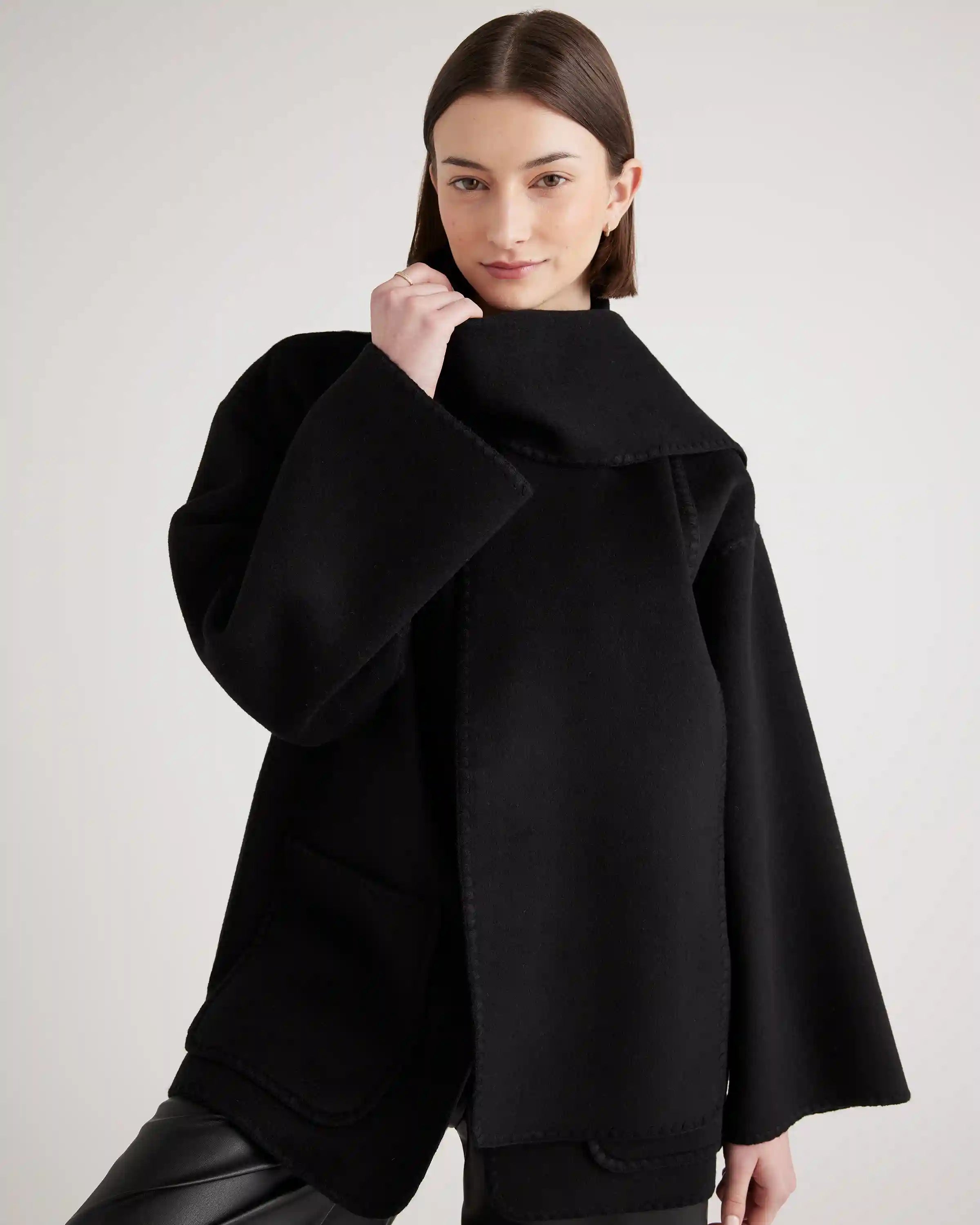 Double-Faced Merino Wool Scarf Coat