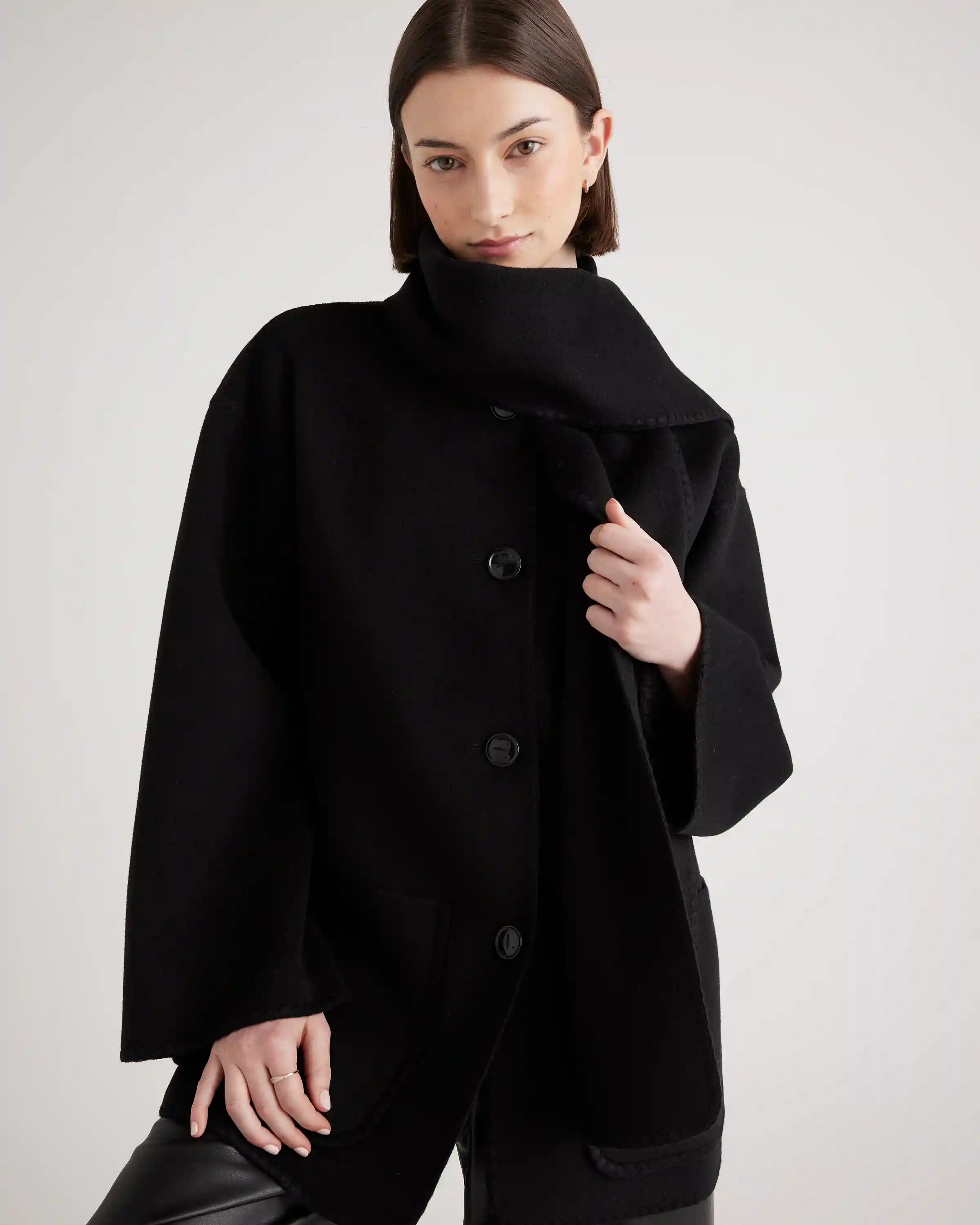 Double-Faced Merino Wool Scarf Coat