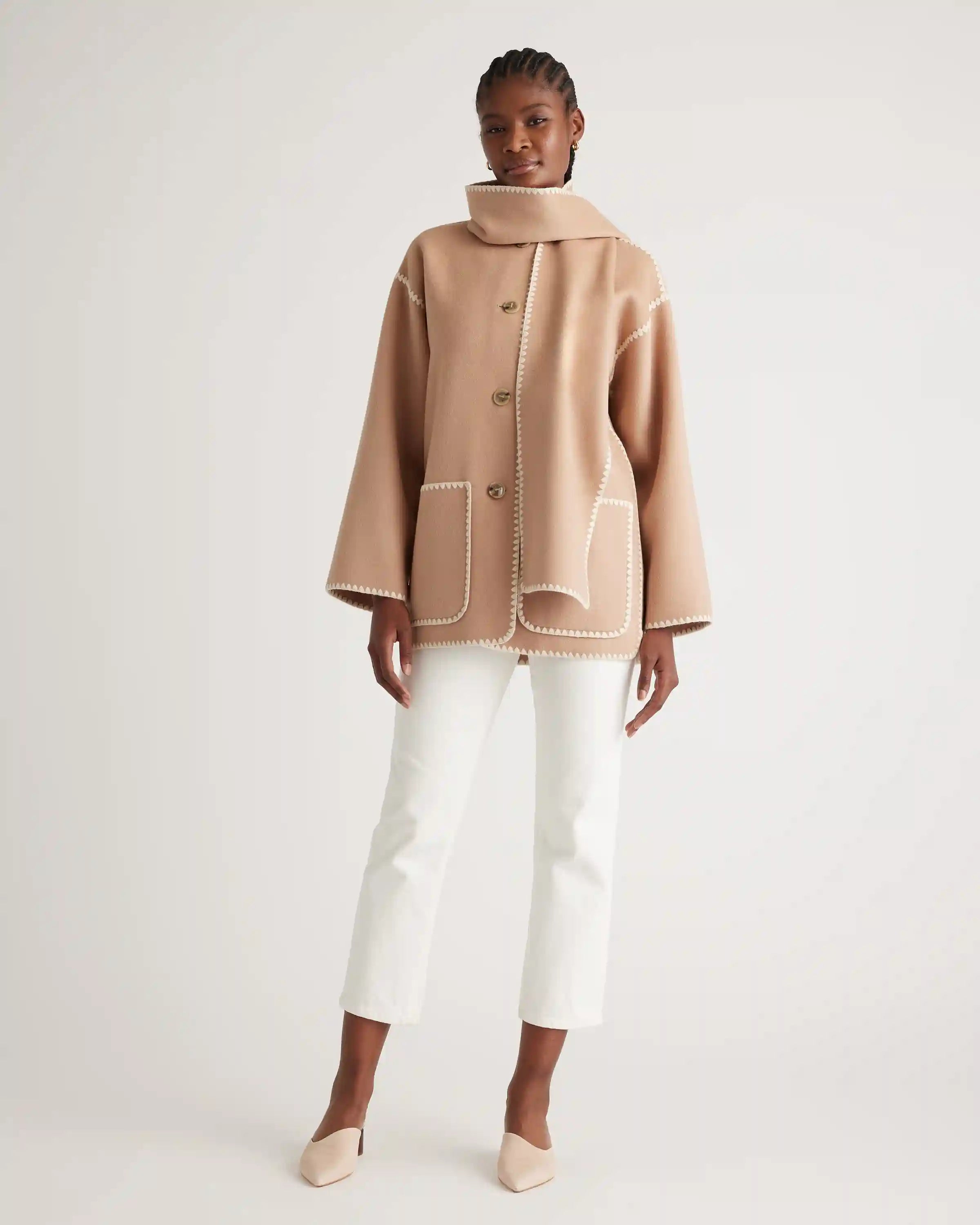 Double-Faced Merino Wool Scarf Coat