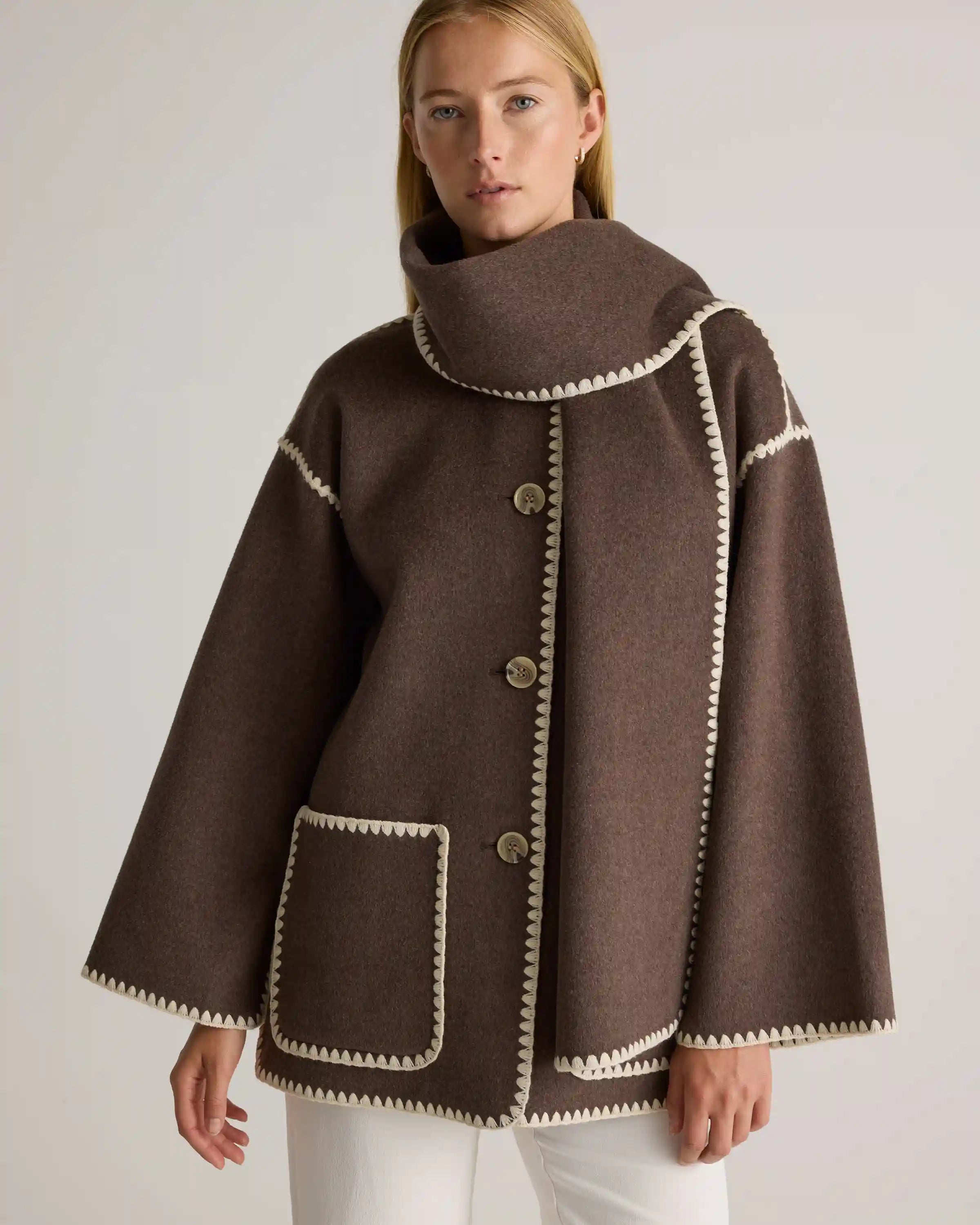Double-Faced Merino Wool Scarf Coat