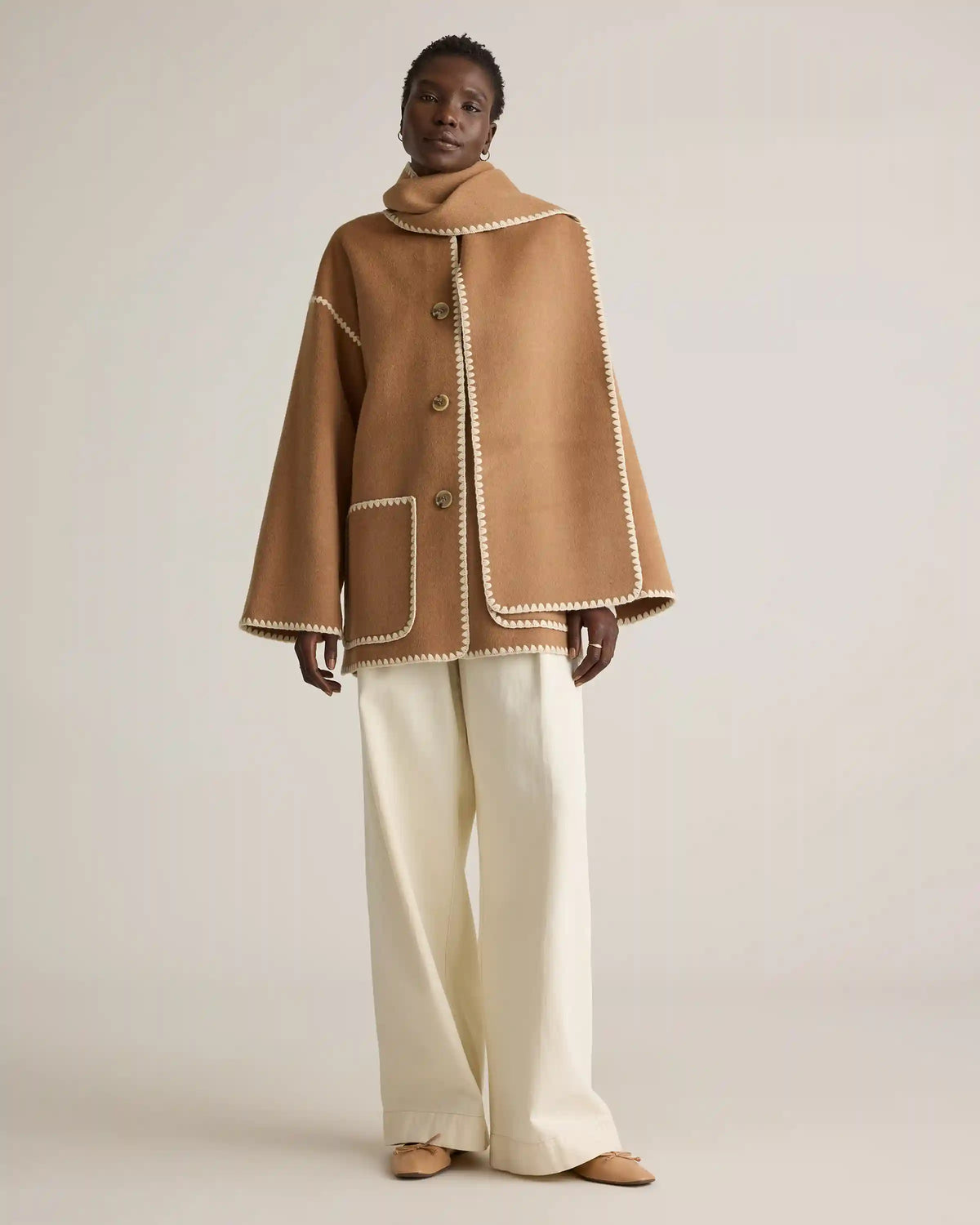 Double-Faced Merino Wool Scarf Coat