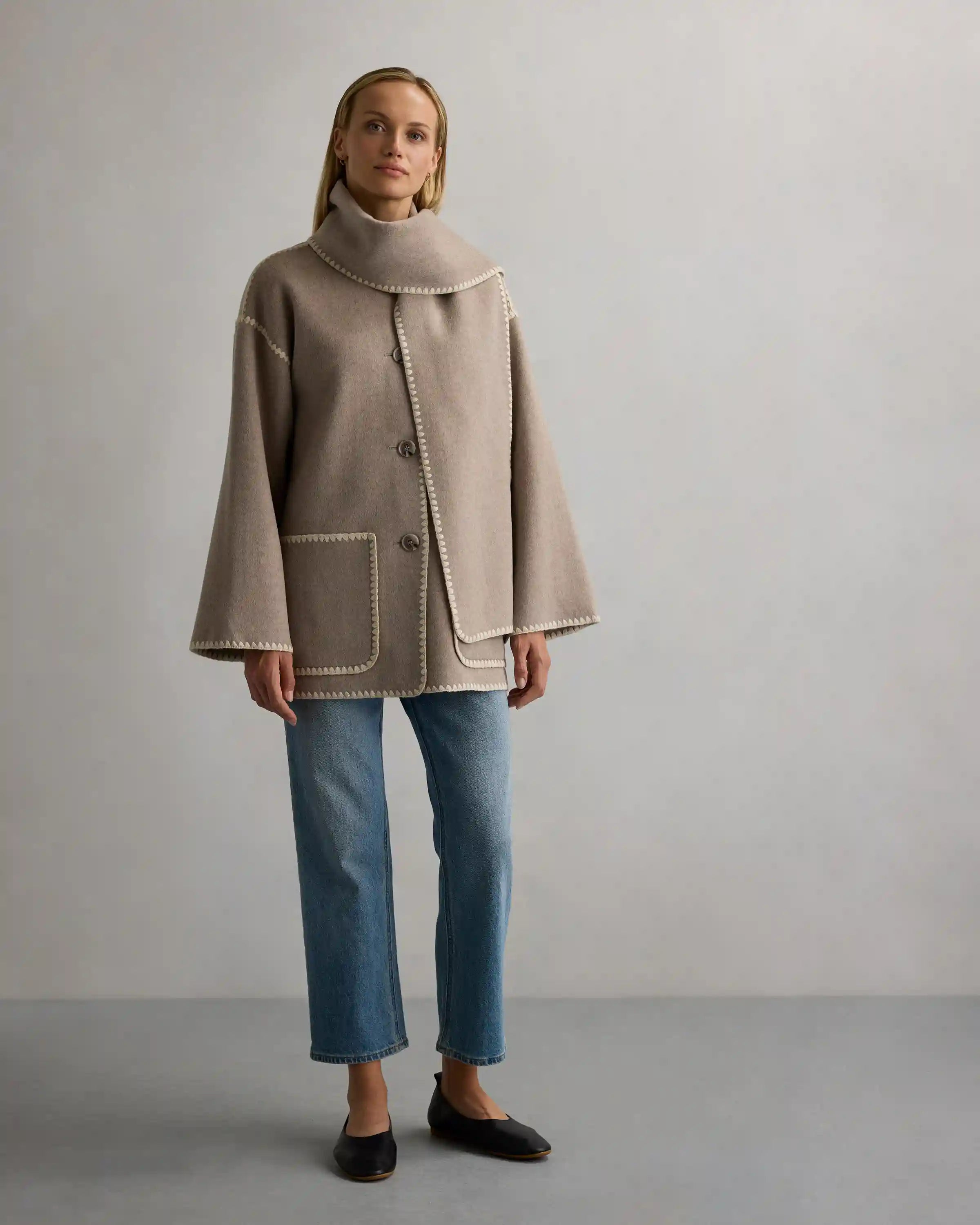 Double-Faced Merino Wool Scarf Coat