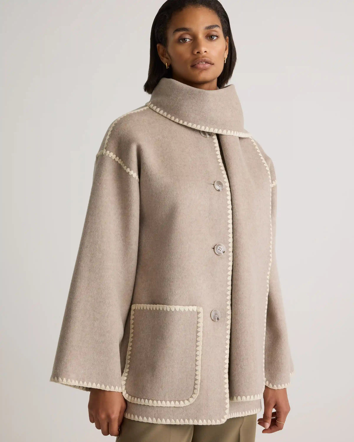 Double-Faced Merino Wool Scarf Coat