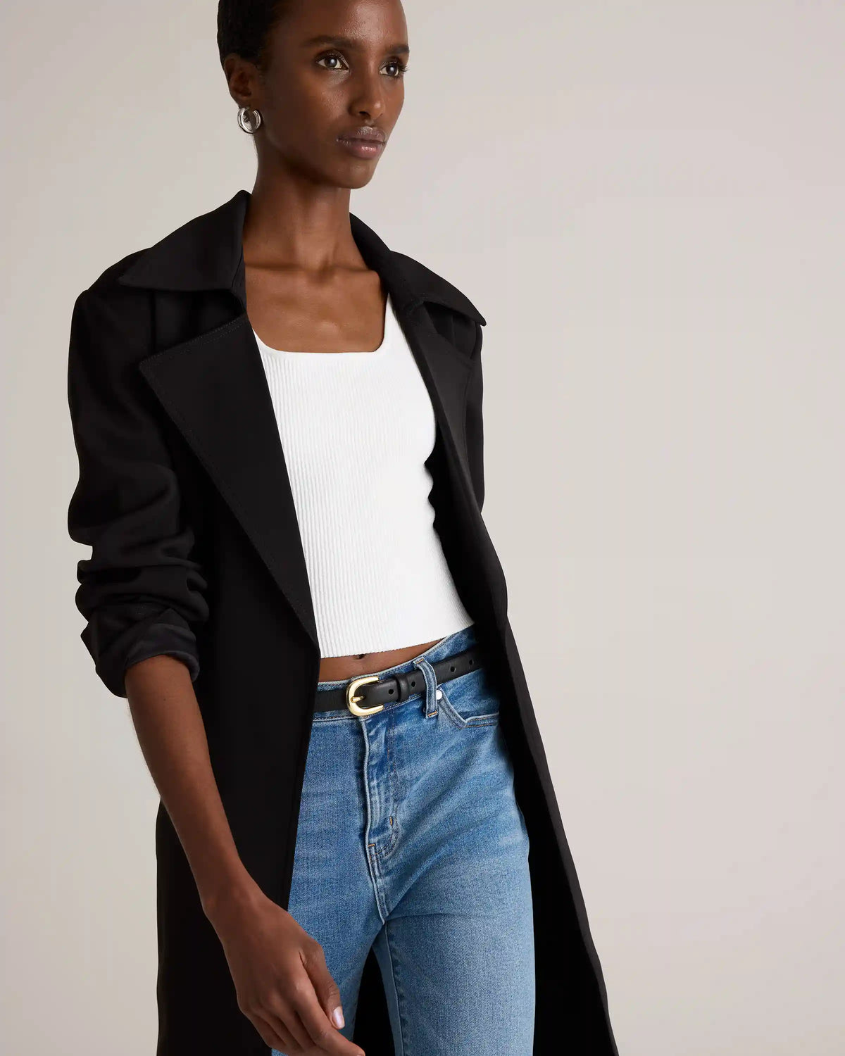 Stretch Crepe Trench Coat