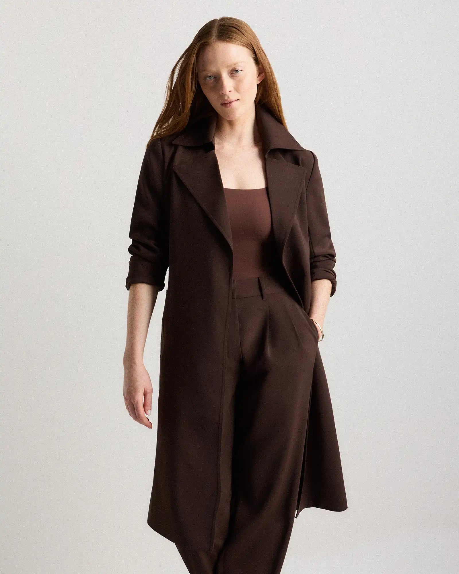 Stretch Crepe Trench Coat