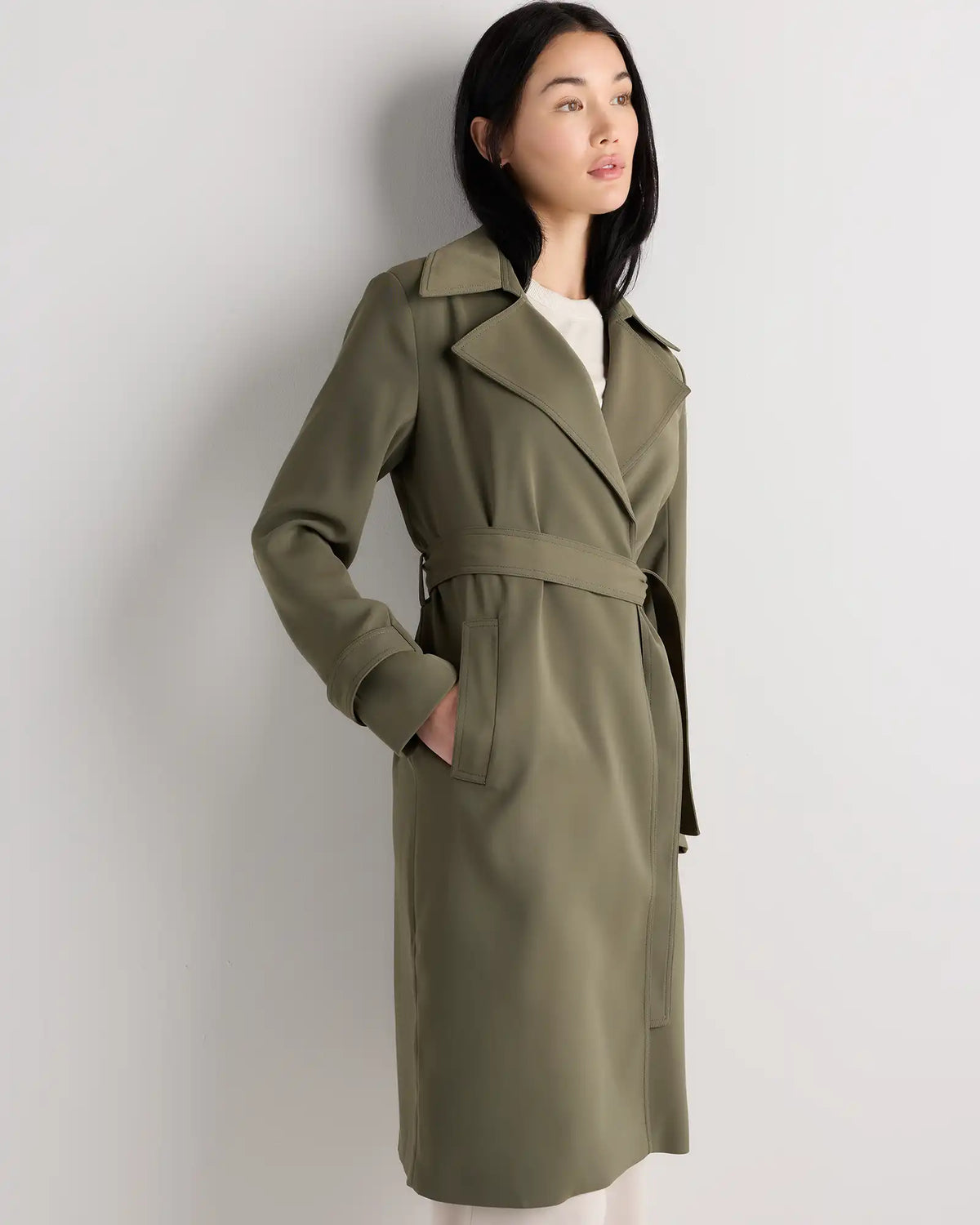 Stretch Crepe Trench Coat