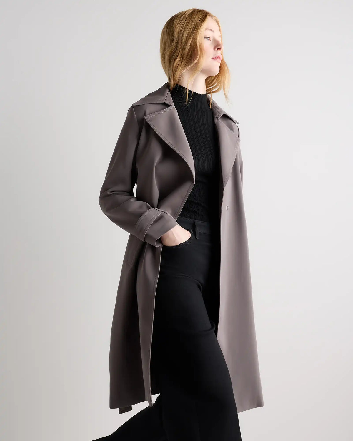 Stretch Crepe Trench Coat