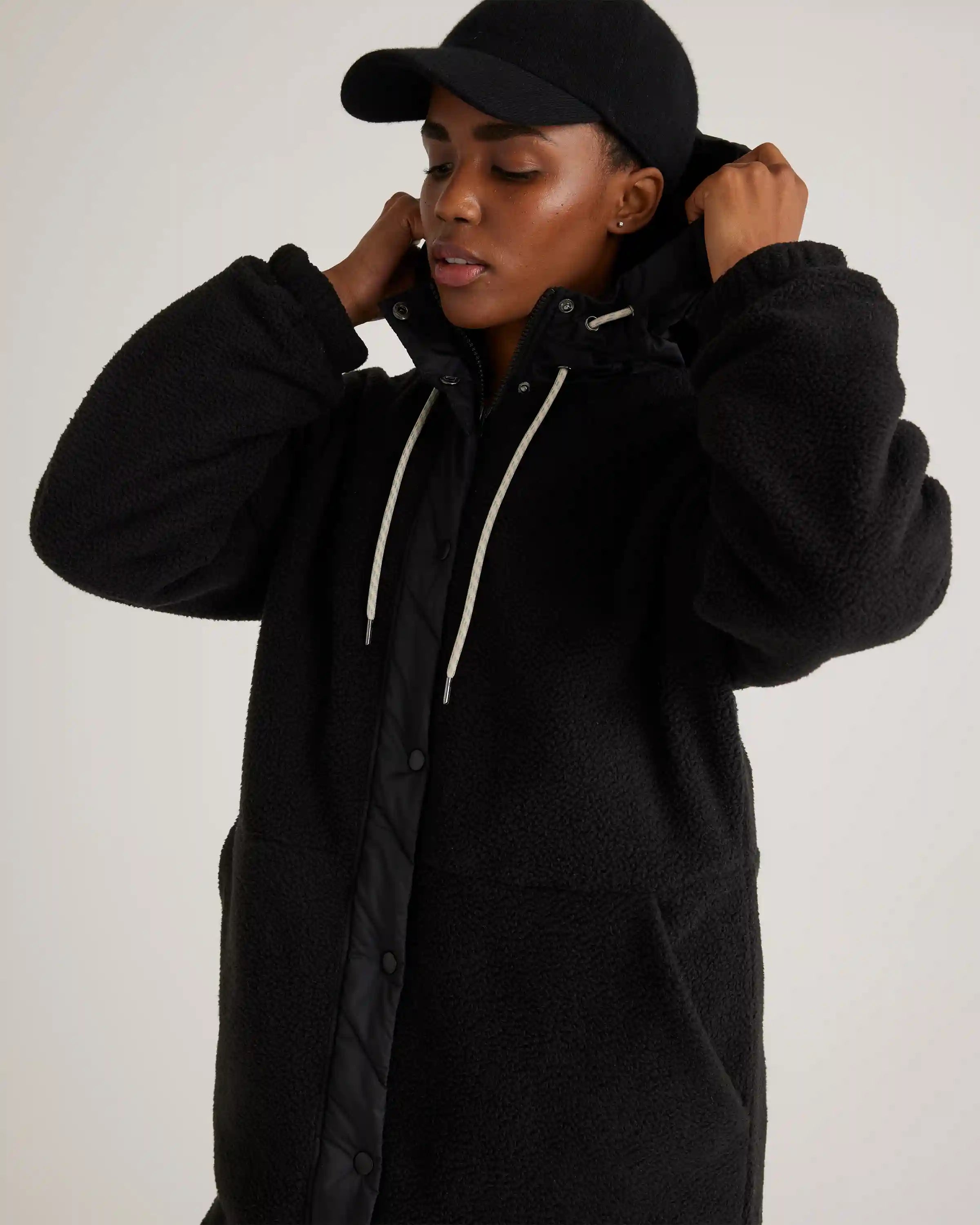 Long Hooded Sherpa Jacket
