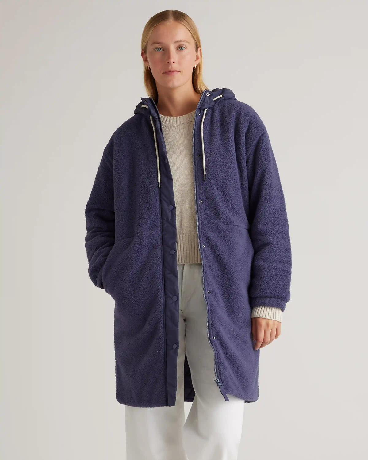 Long Hooded Sherpa Jacket