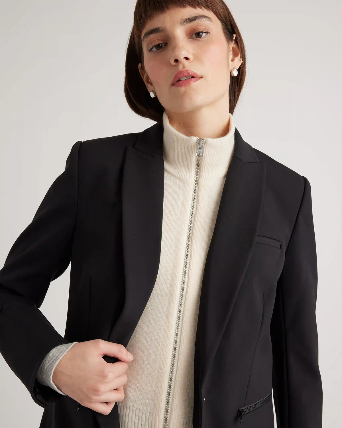 100% Mongolian Cashmere Ribbed Collar Blazer Insert