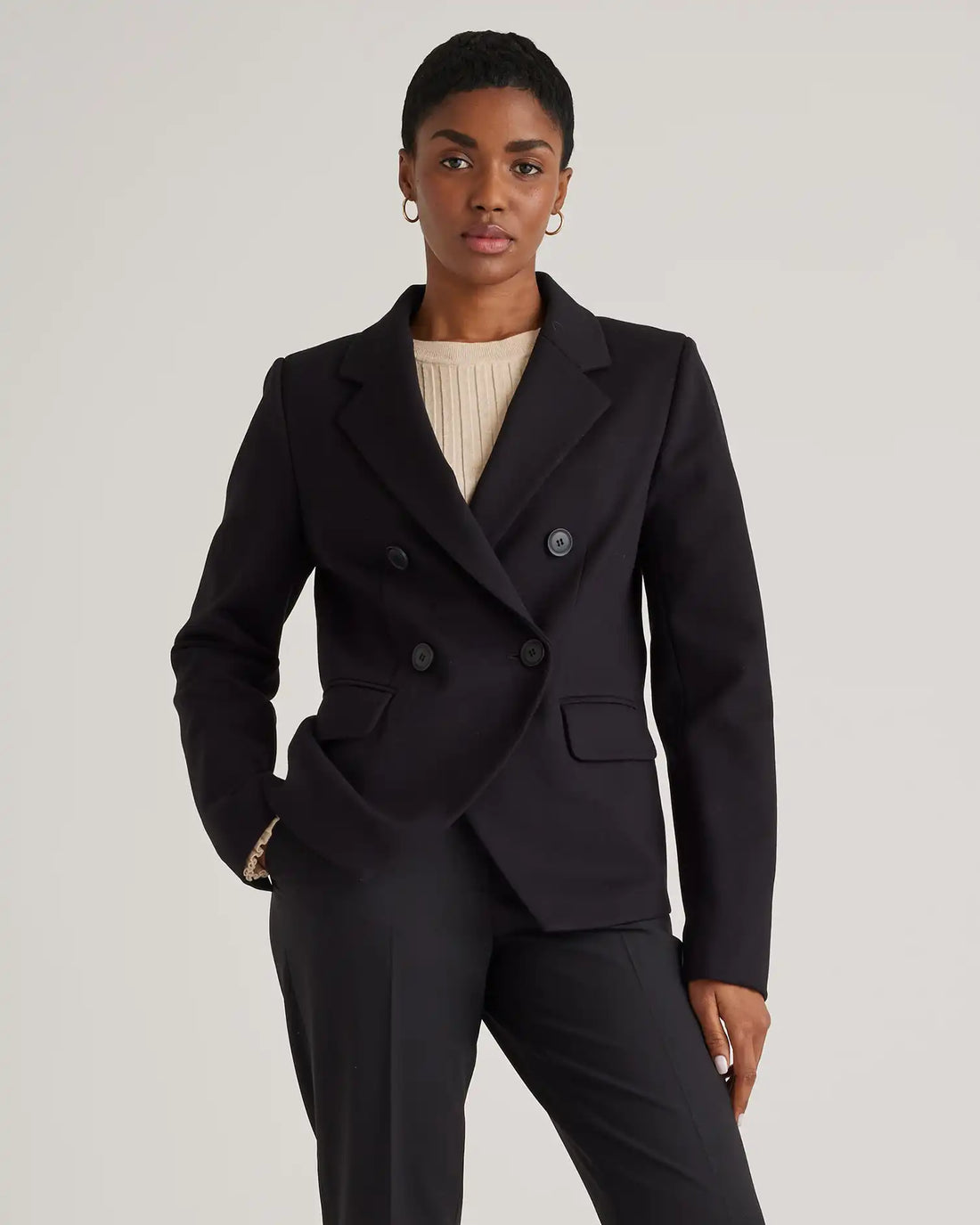 Ultra-Stretch Ponte Double-Breasted Blazer