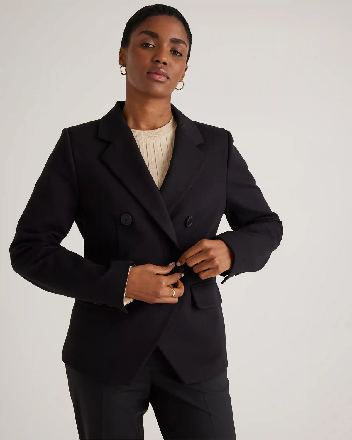 Ultra-Stretch Ponte Double-Breasted Blazer