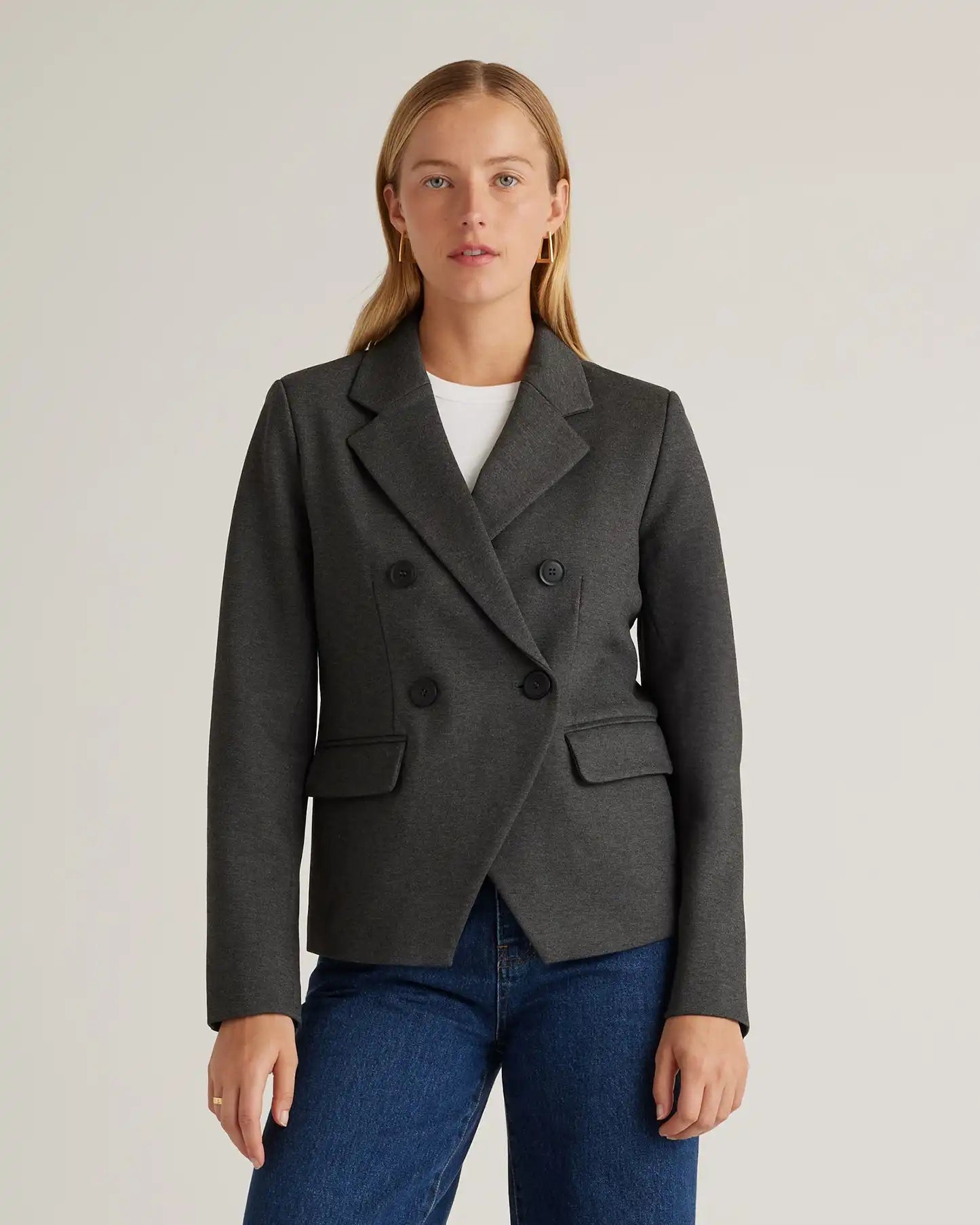 Ultra-Stretch Ponte Double-Breasted Blazer