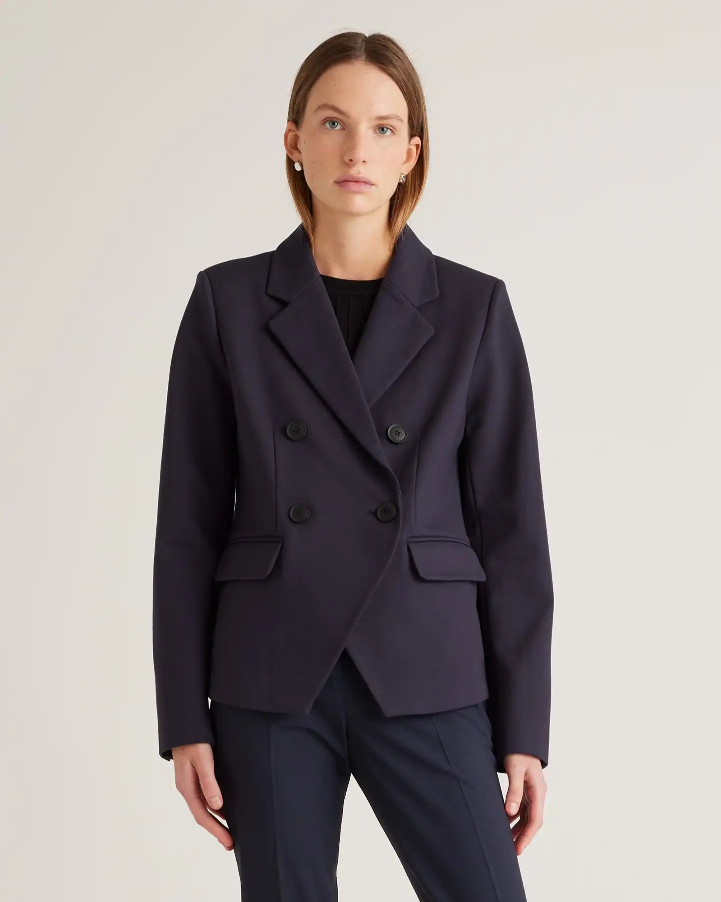 Ultra-Stretch Ponte Double-Breasted Blazer