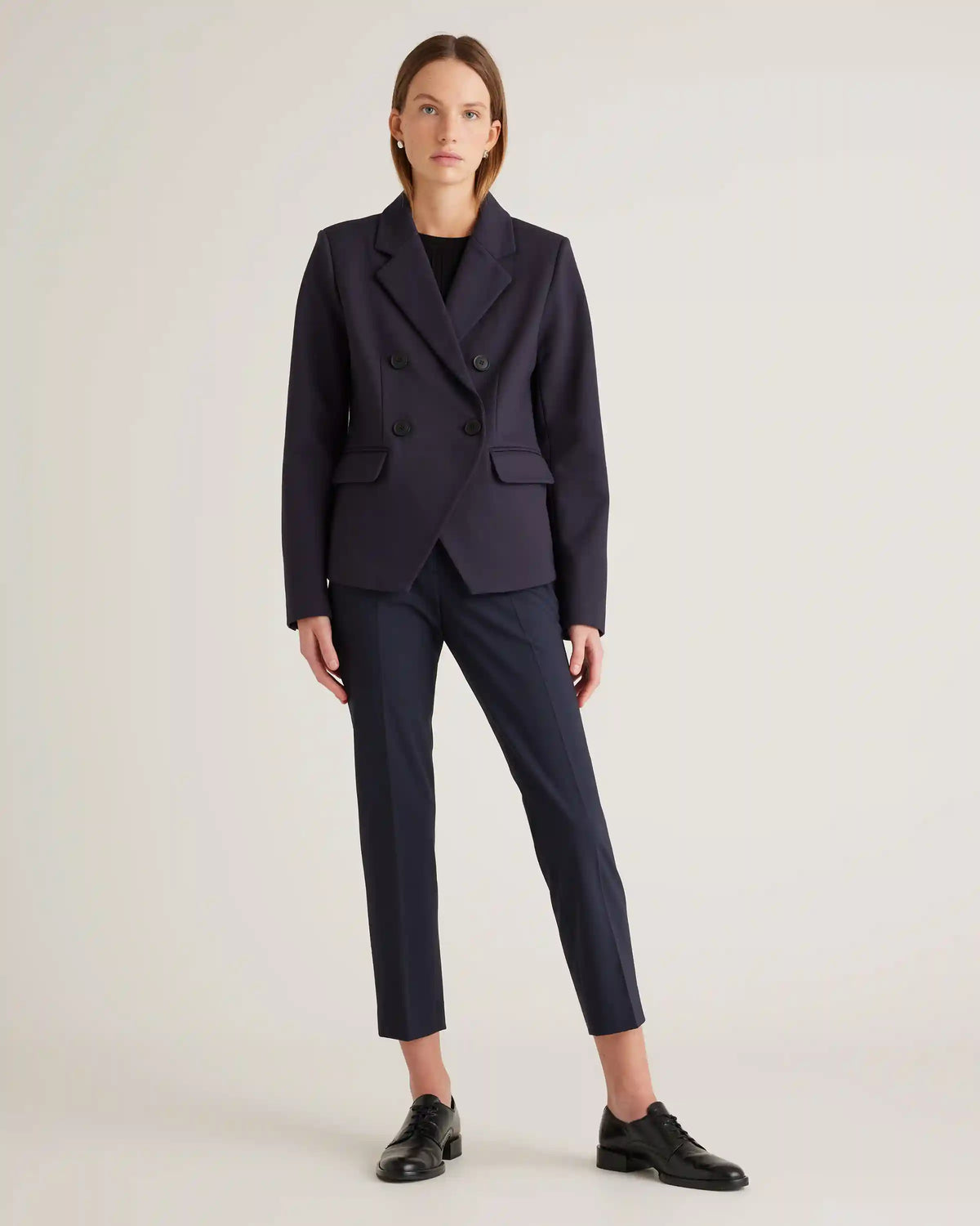 Ultra-Stretch Ponte Double-Breasted Blazer
