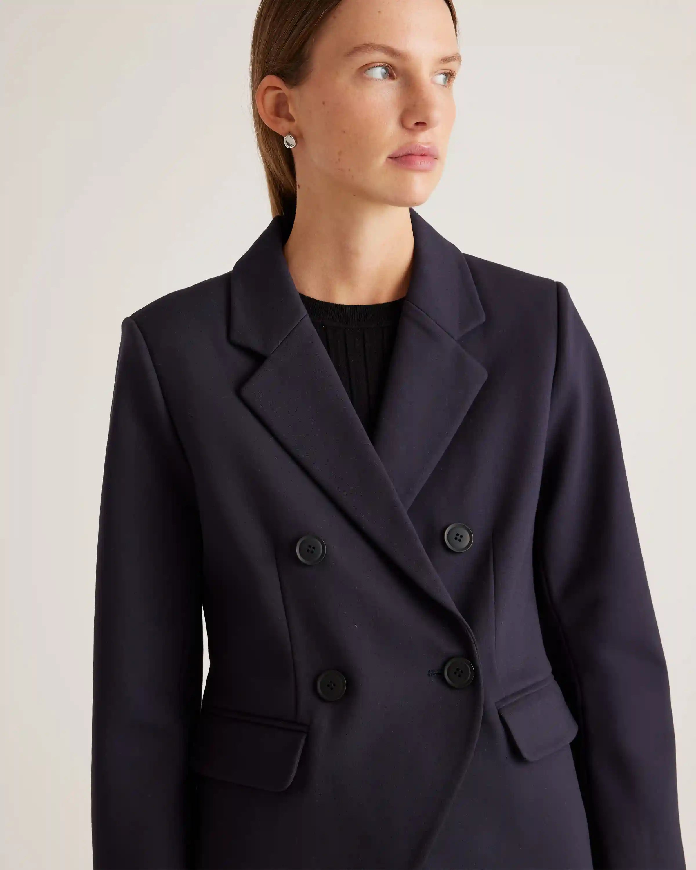 Ultra-Stretch Ponte Double-Breasted Blazer